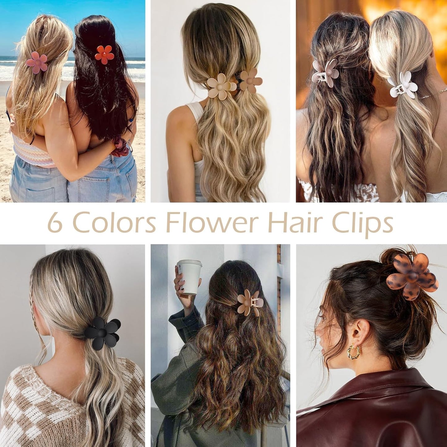 Flower Hair Clips - 6 PCS Daisy Claw Clips for Thick Hair | Matte Finish, Strong Hold, 6 Colors