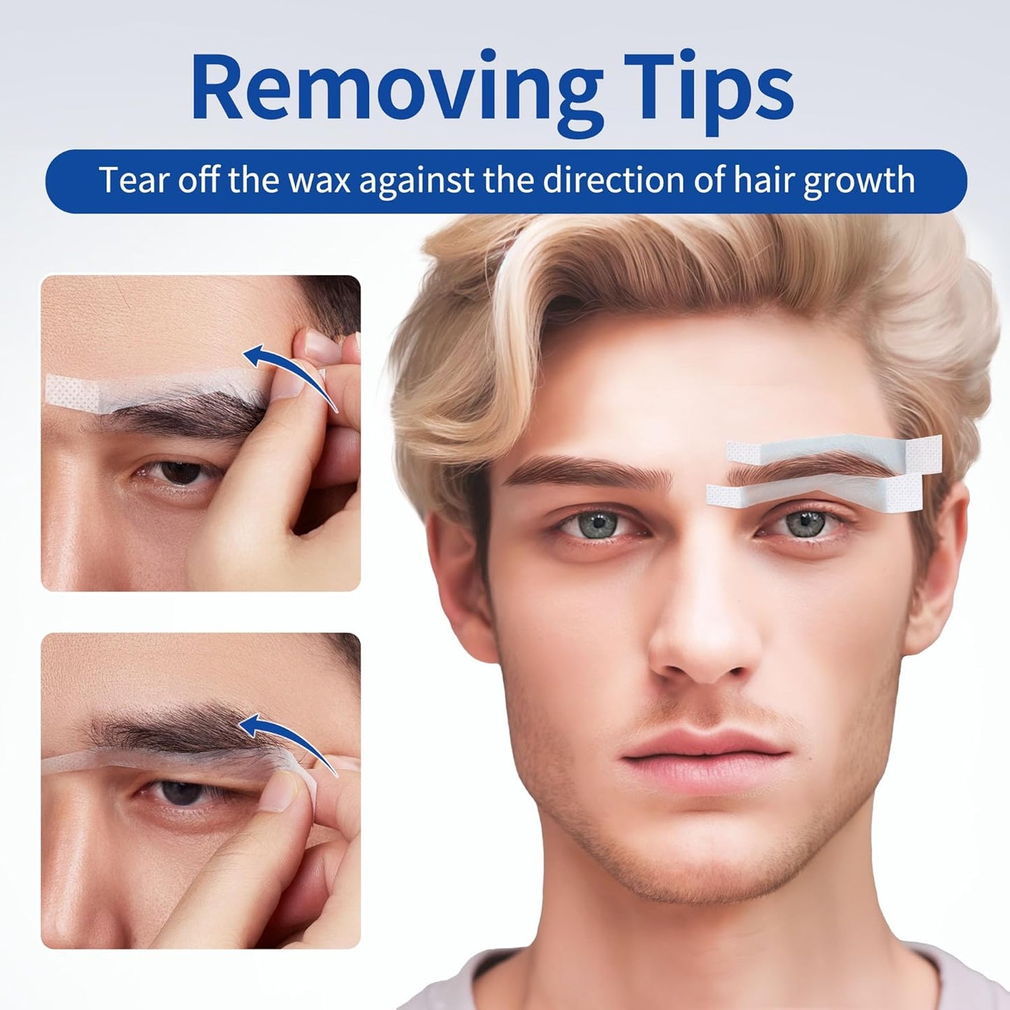 Men's Sword Eyebrow Wax Strips - Hair Removal Waxing Strips for Sensitive Skin | 24 Strips + 4 Calming Oil Wipes