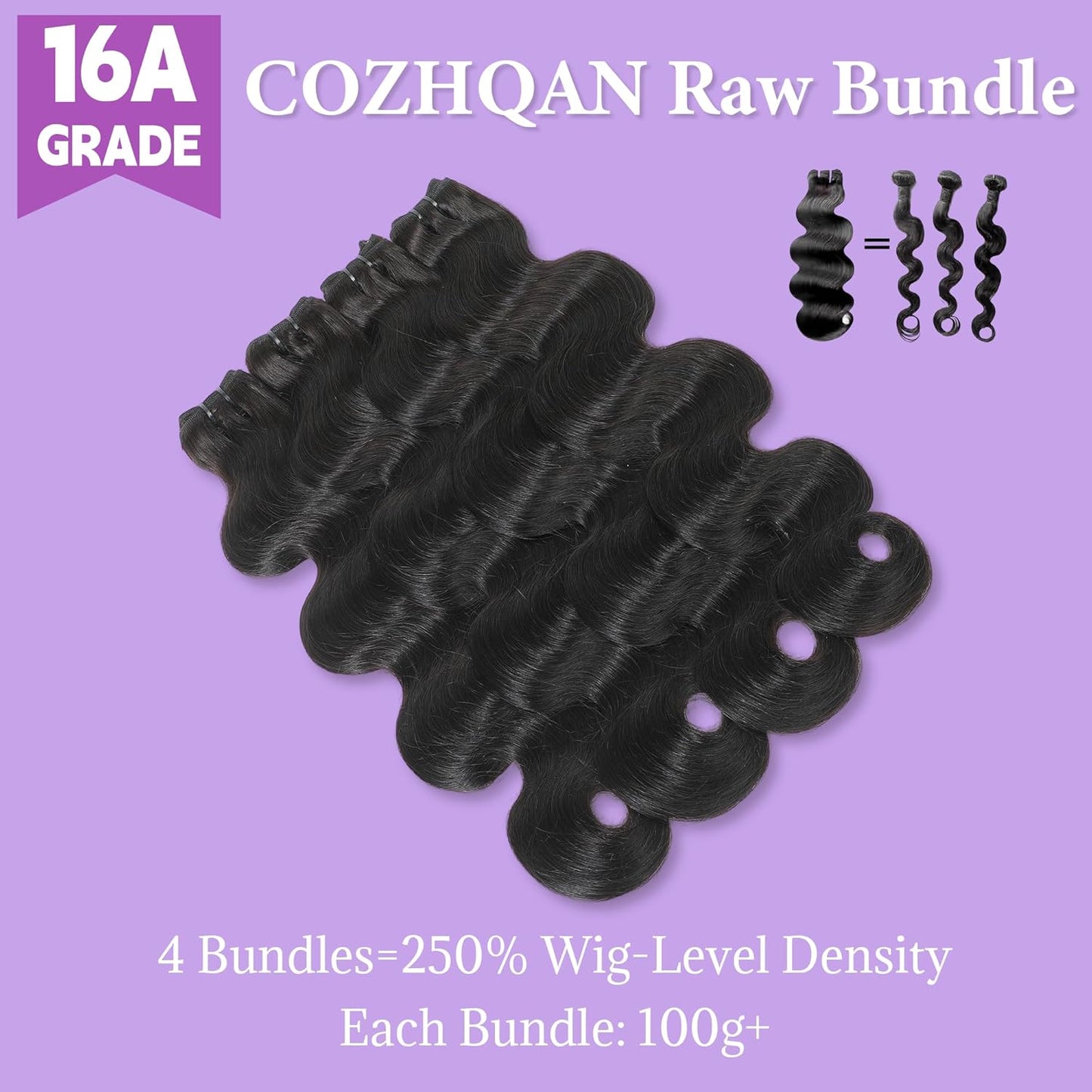 Raw Human Hair Bundles - 100% Unprocessed Brazilian Body Wave | 18-24 Inch, Natural Black, 4-Pack