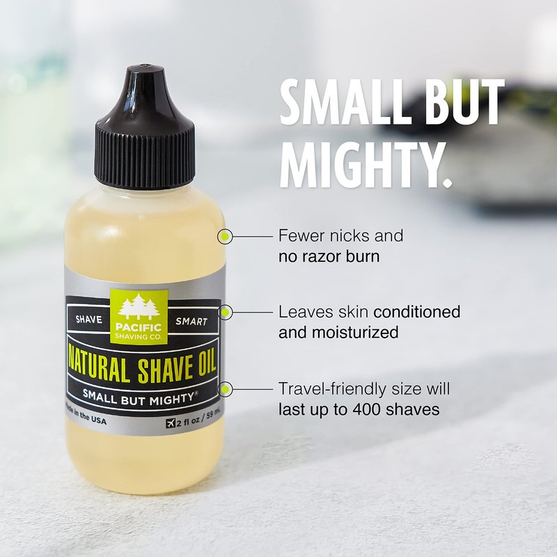 Pacific Shaving Company Natural Shaving Oil - Helps Eliminate Nicks, & Razor Burn, Soothes & Moisturizes Skin, Reduces Irritation with Safe, Made in USA (0.5 Oz)