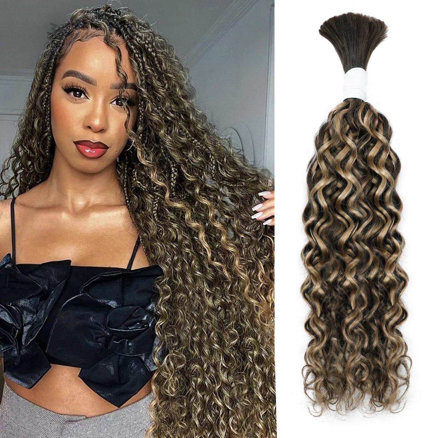 Body Wave Curly 4/27 Human Braiding Hair - 100g One Bundle for Boho Braids | 18 Inch