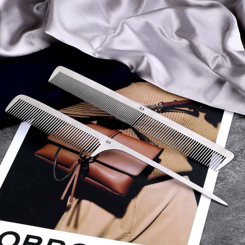 2 PCS Stainless Steel Rat Tail Comb with Metal Pick and Flat Top Barber Comb for Hair Styling