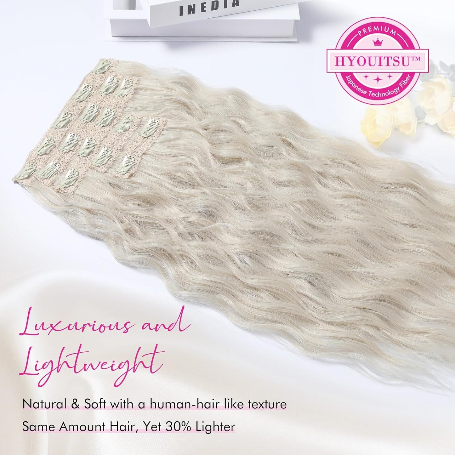 Blonde Clip-In Hair Extensions - 24" Thick Loose Waves | Natural Soft Hairpieces for Women - Platinum Blonde