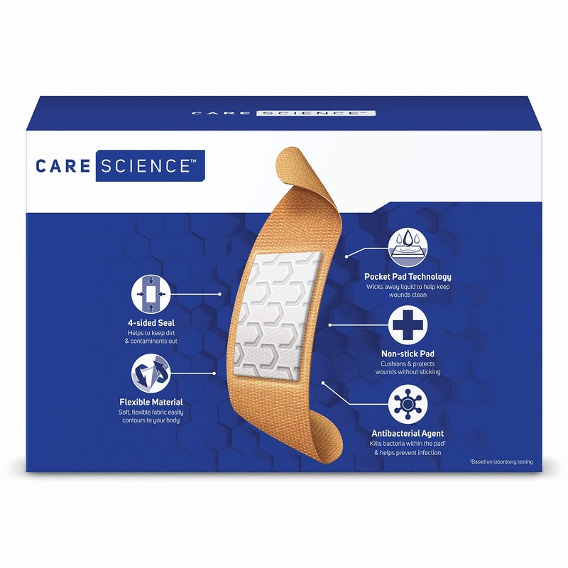 Care Science Fabric Adhesive Bandages, 200 ct Bulk Assorted Sizes | Flexible + Breathable Protection for First Aid and Wound Care