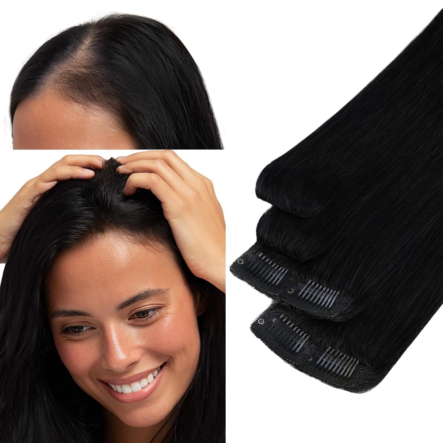 Scalp Hair Fill Ins - Clip-In Human Hair Extensions for Thinning Hair | 18-Inch Balayage 4/27/4 Chocolate Brown to Caramel Blonde, 30g, 4 Pcs