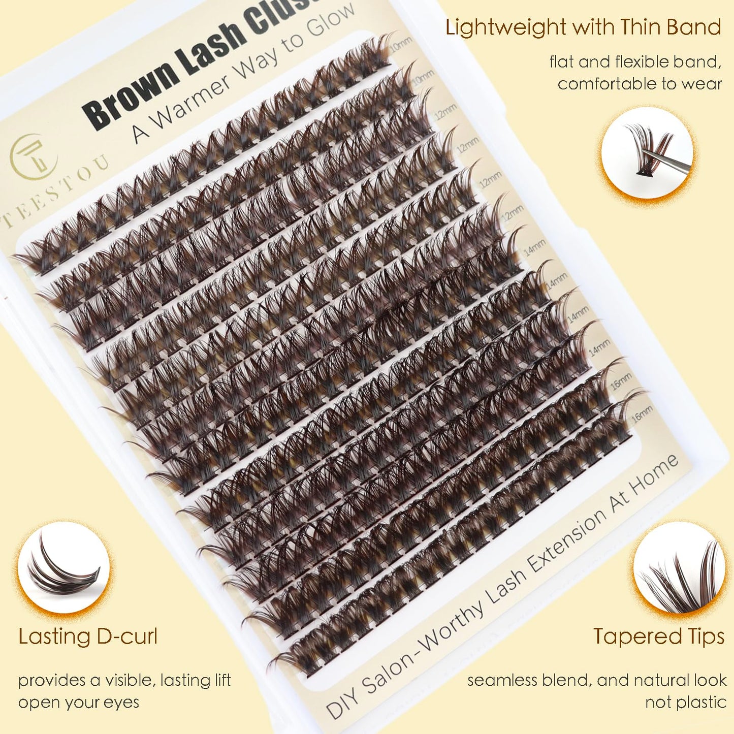 TEESTOU Dark Brown Lash Clusters 60D Medium Volume Brown Eyelash Clusters 10-16mm Wispy DIY Individual Lash Extensions D Curl for Everyday Wear 240pcs