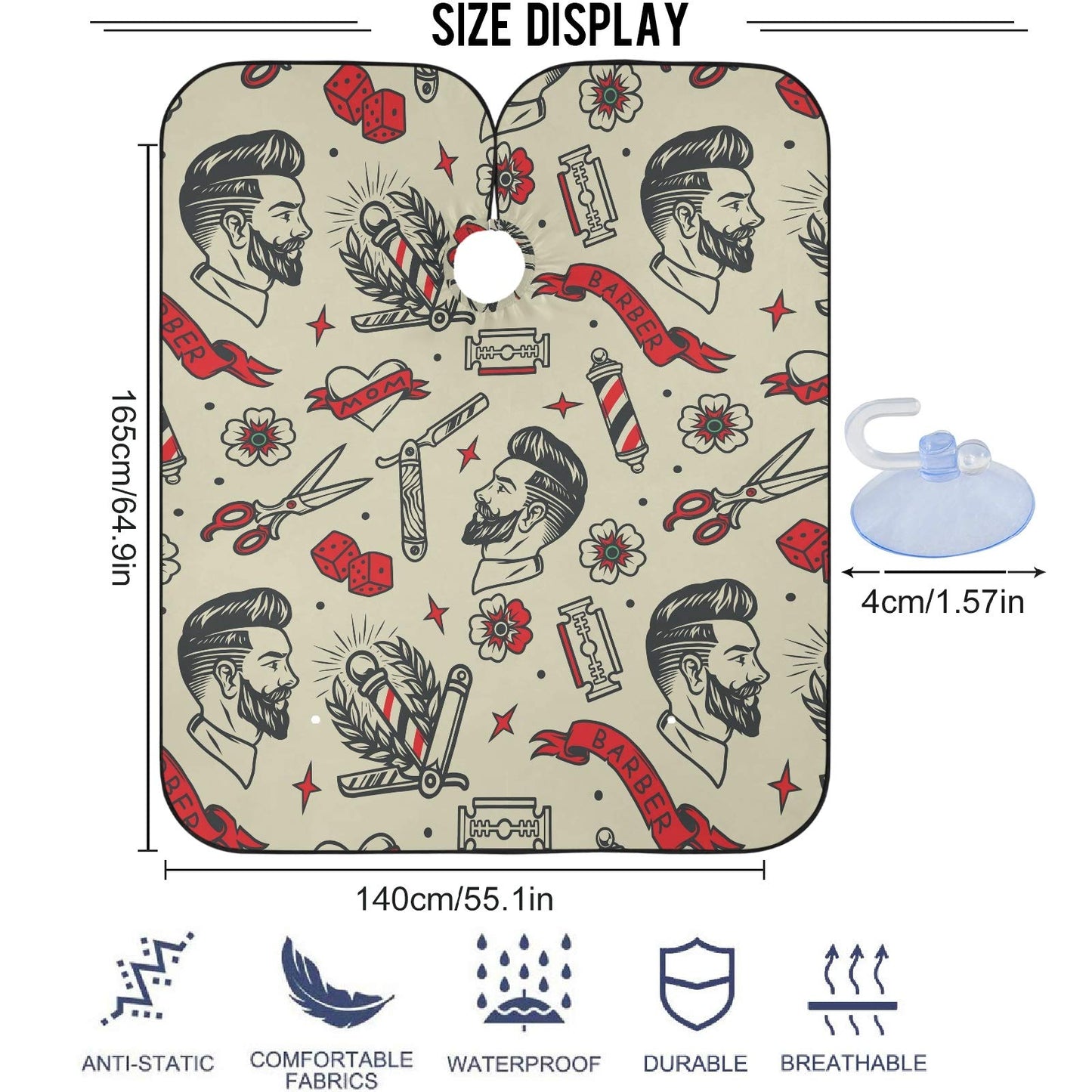 visesunny Barbershop Tattoo Vintage Seamless Pattern Barber Cape Anti-Static Hair Cutting Cape with Snap Closure Professional Salon Polyester Beard Shaving Bib Water-Resistant Hairdressing Cape Adjust