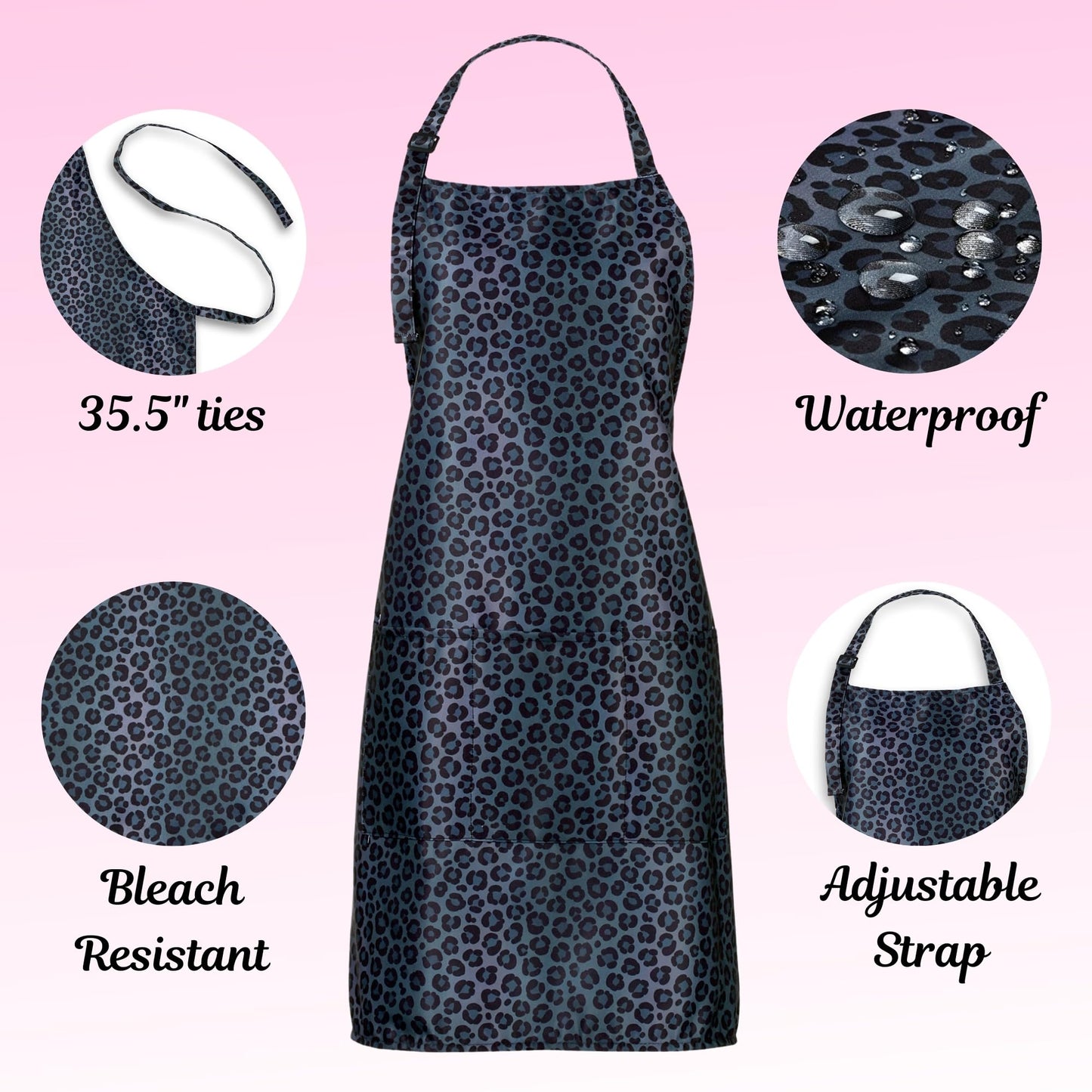 Plum Hill Animal Print Cosmetology Apron for Hair Stylist, Nail Tech, Esthetician, Hairdresser Apron with Pockets