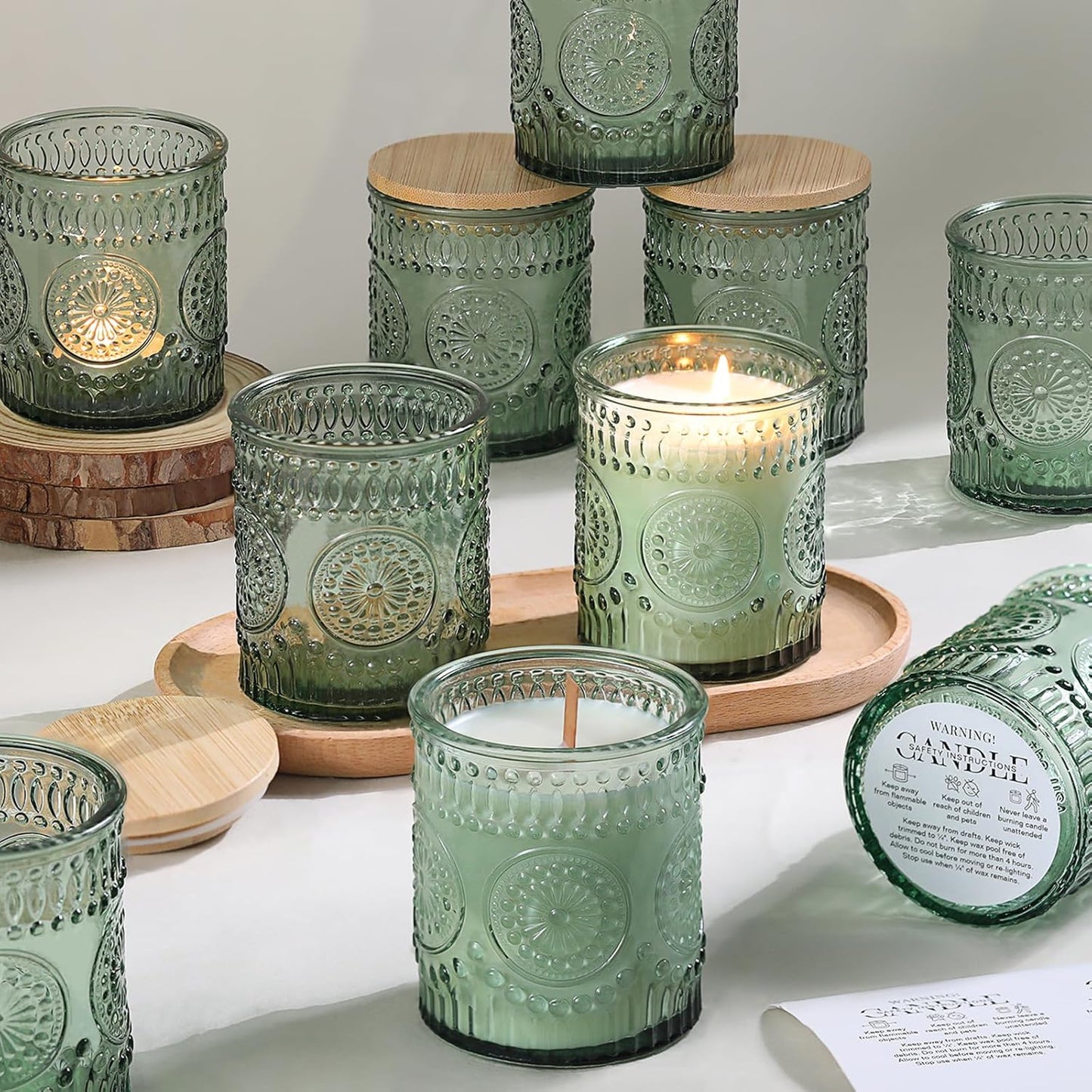 Blue Candle Jars - 10 Pack 7.5 OZ Empty Glass Candle Making Jars with Bamboo Lids & Labels | DIY Candle Supplies