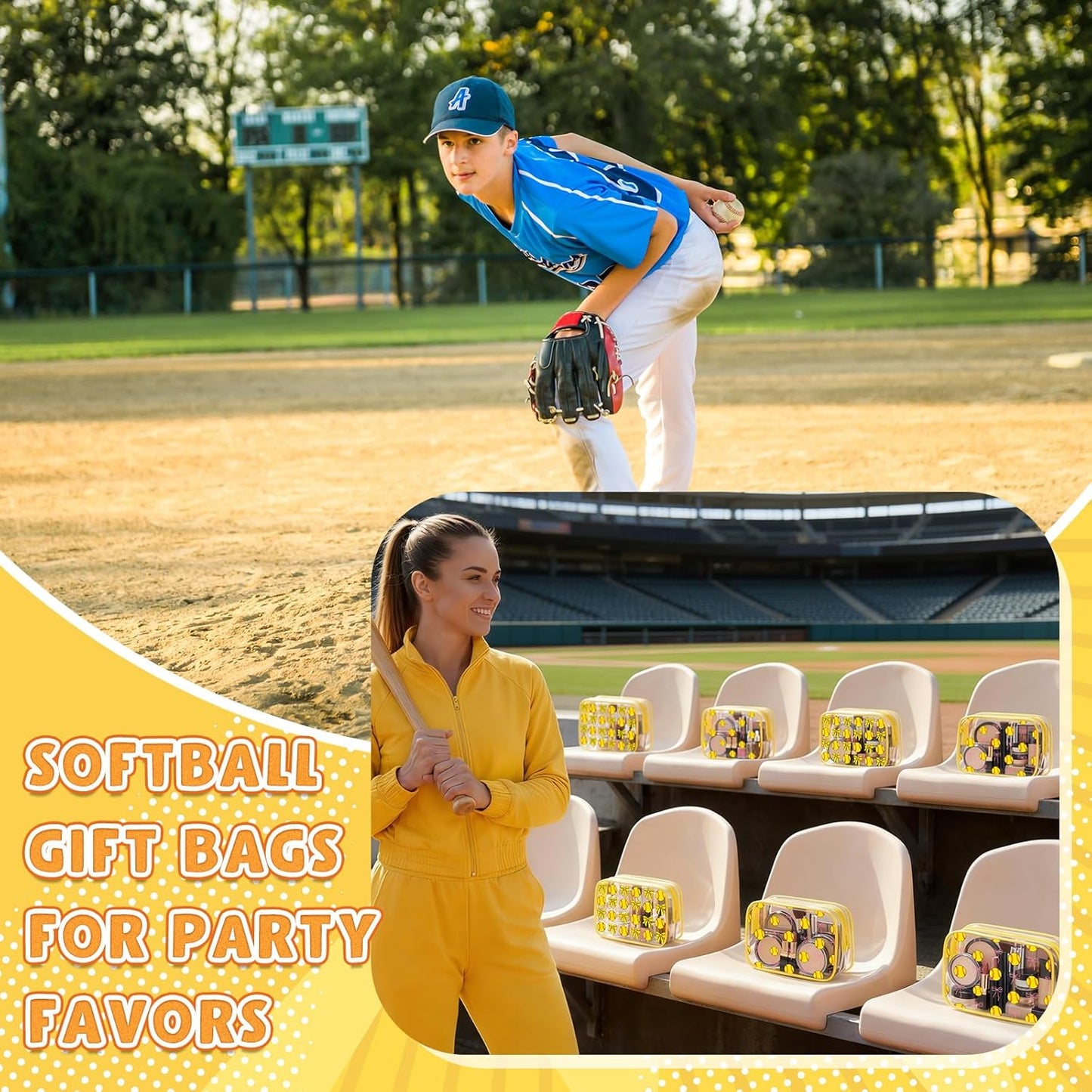 Clear Makeup Bags - 24 Pcs Zippered Party Favor Goodie Bags for Women's Team Gifts | Softball Birthday Decorations