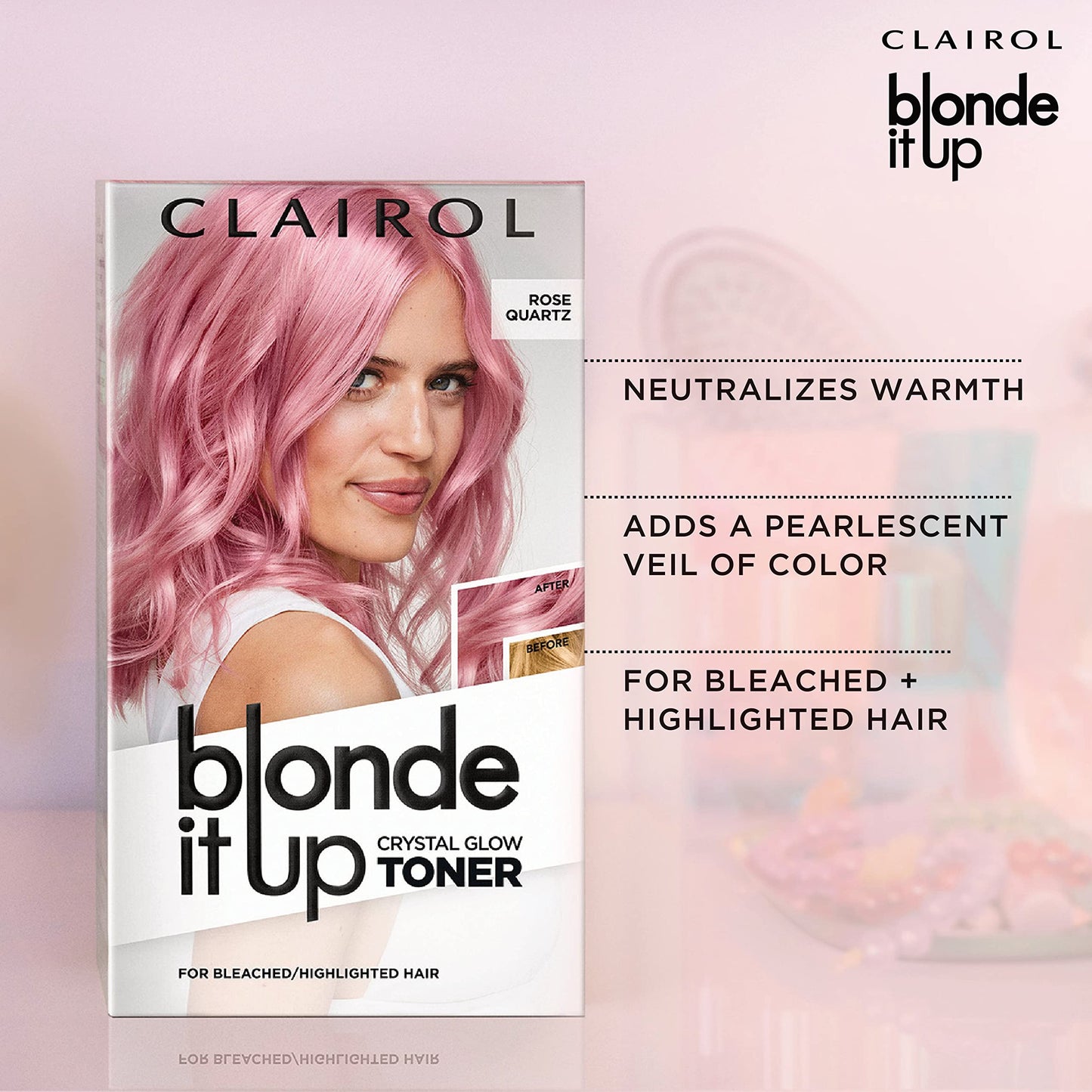 Clairol Blonde It Up Crystal Glow Toners Demi-Permanent Hair Dye, Rose Quartz Hair Color | Ammonia Free | Add Pearlescent Tones to Pre-Lightened Shades | Neutralizes Warmth | Pack of 1