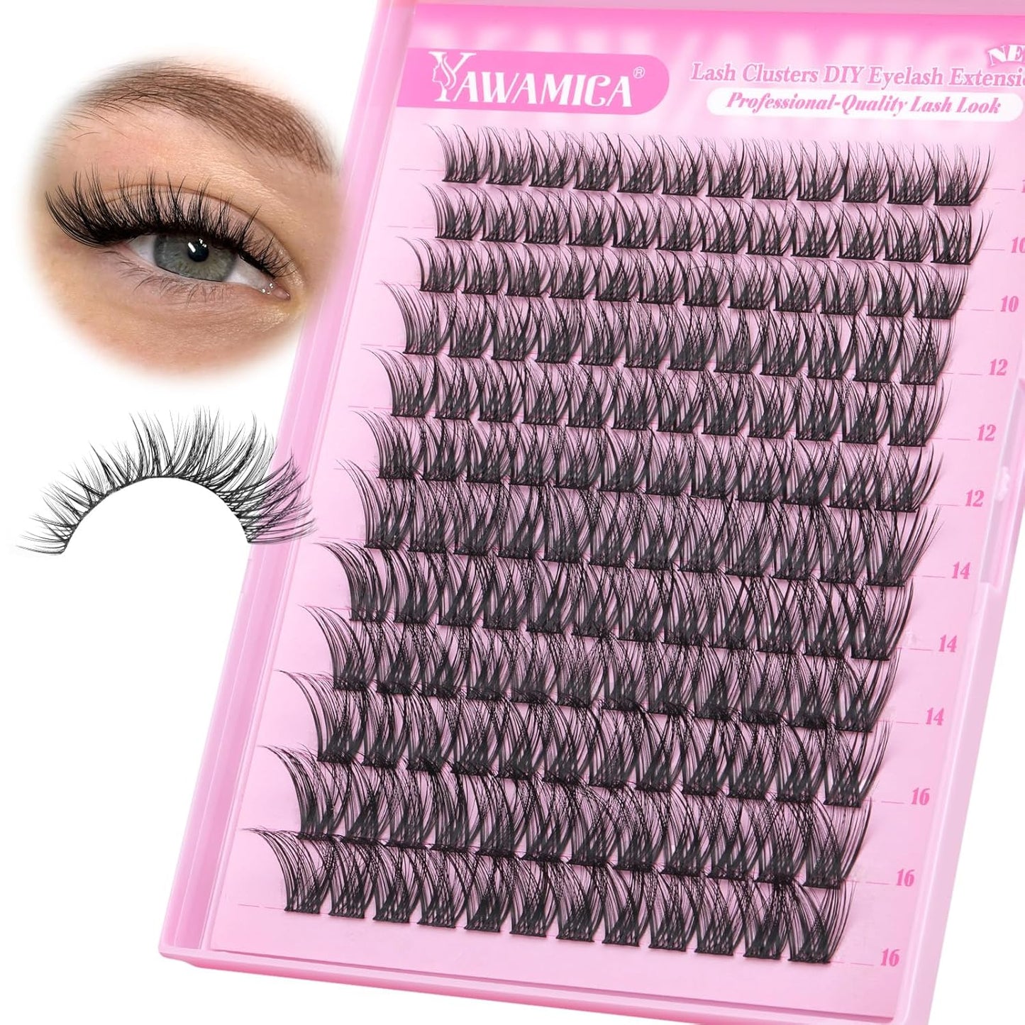 Eyelash Extension Kit - Fluffier Thick Volume 14-20mm D Curly Mink Lash Clusters | 240pcs DIY Individual Lashes with Bond, Seal & Applicator