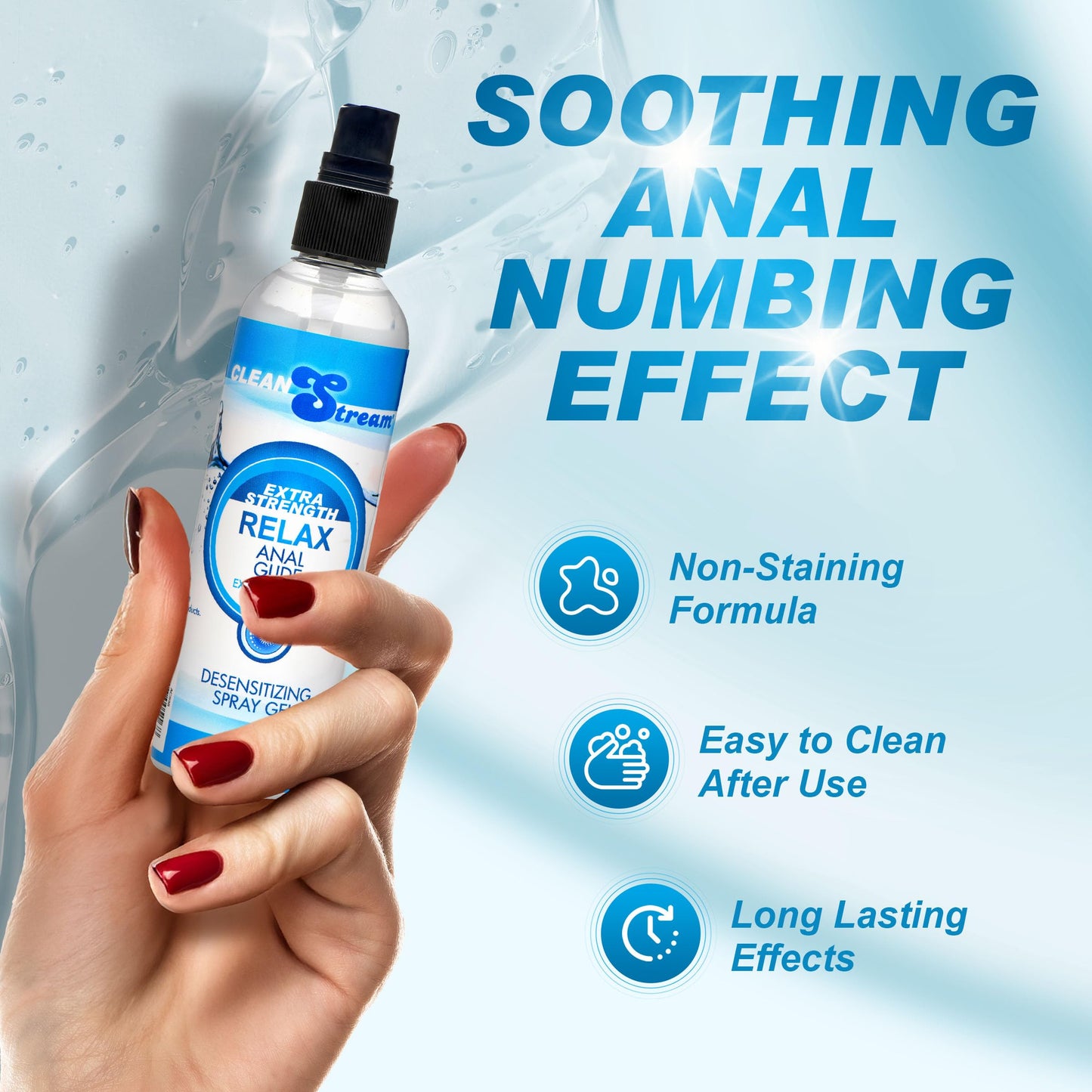 CleanStream Relax Desensitizing Lubricant 4.4 Fl Oz Bottle, Unscented Water-Based Liquid Formula, Supports Comfort and Control, Ideal for Personal Use, Easy Clean-Up Design