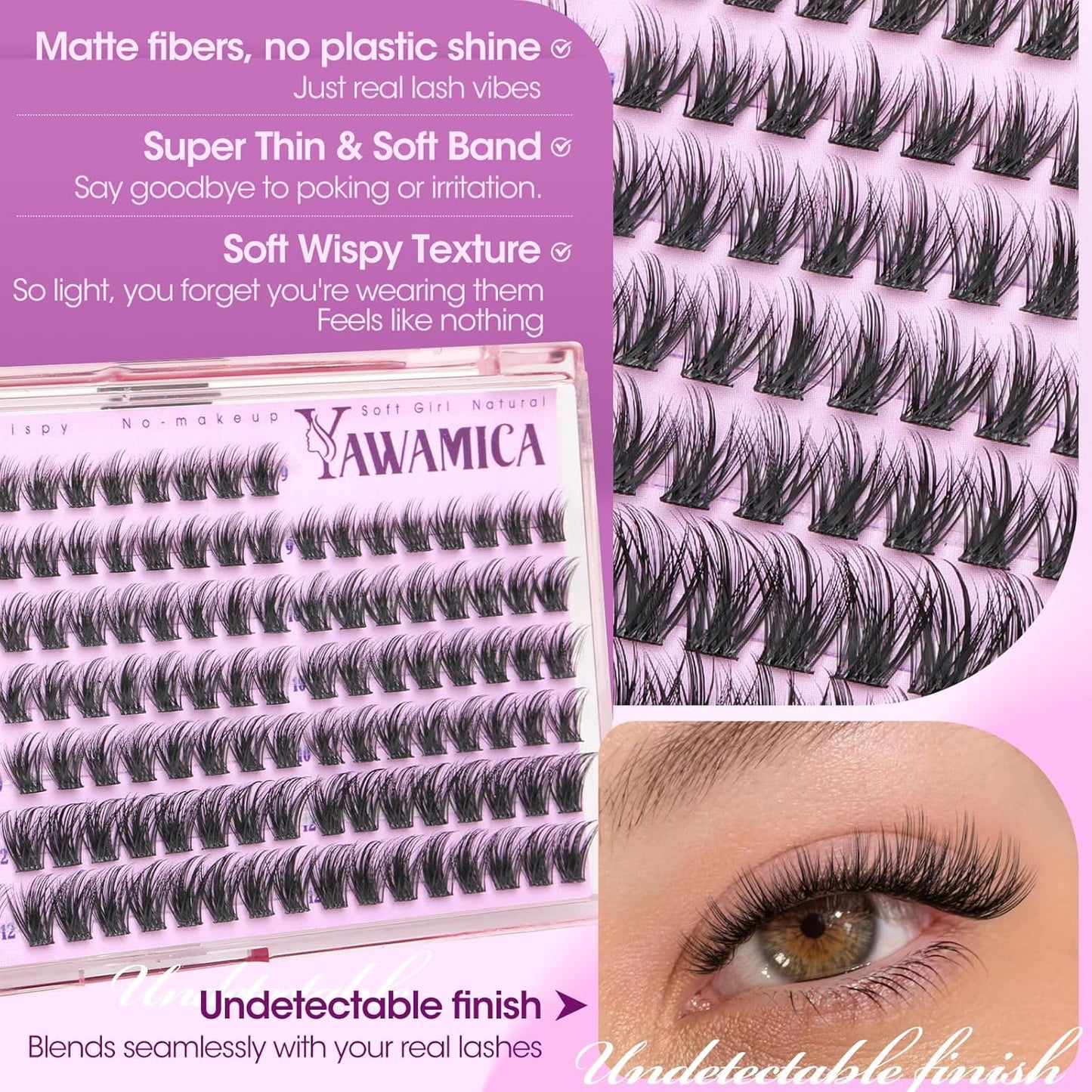 Natural Lash Clusters - 9-10-12mm CC Curl Wispy Eyelash Extensions | Soft, Lightweight for Cat Eye & Doll Eye Looks