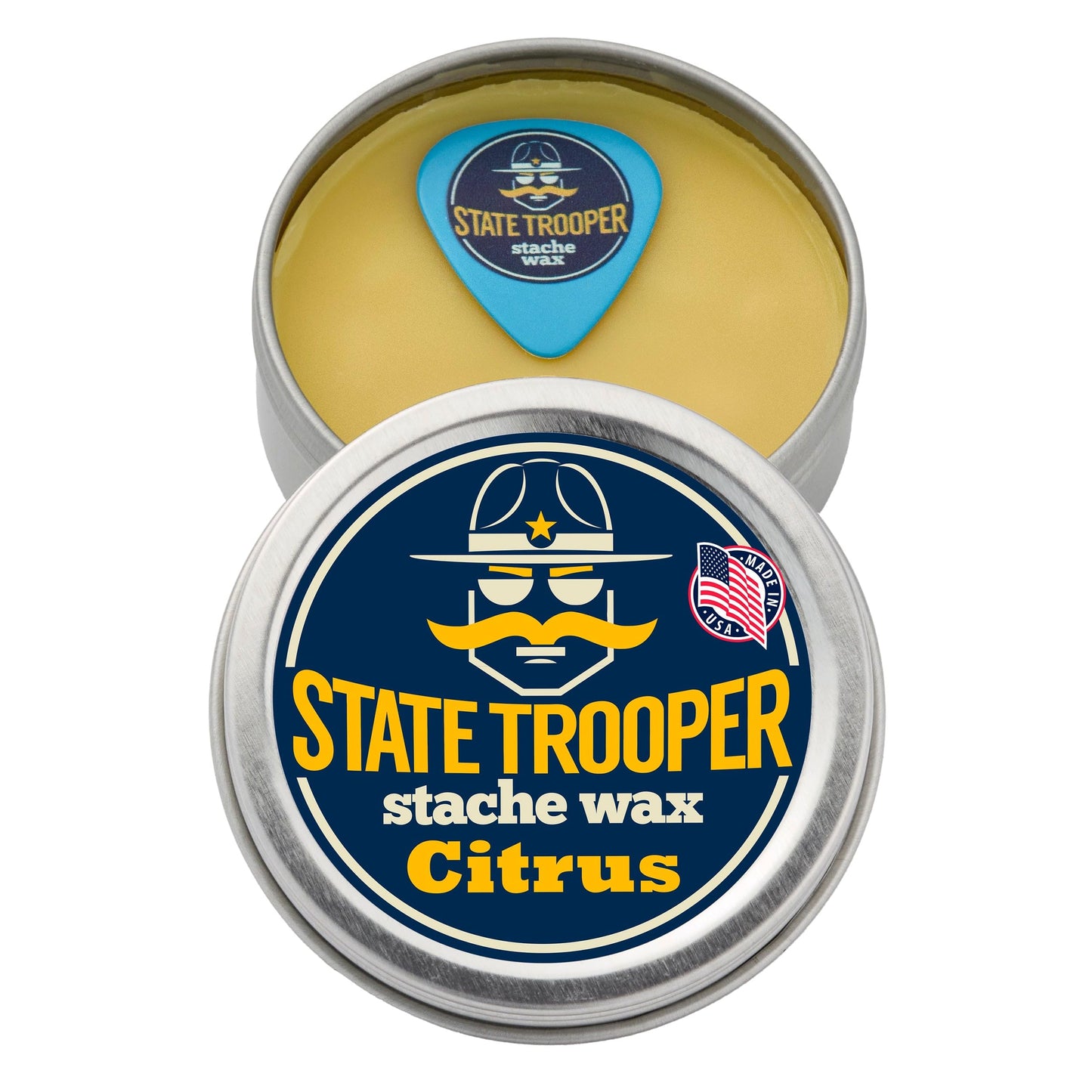 State Trooper Mustache Wax for Men – Medium Hold with Beeswax, Coconut Oil & Lanolin – Natural Moustache Grooming & Styling Wax with Citrus Scent - Nourishing Conditioner & Sculpting
