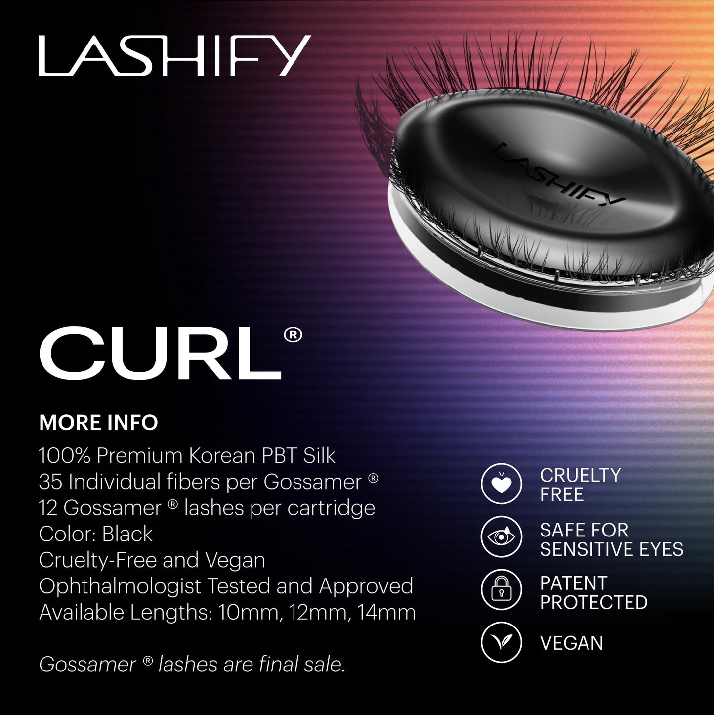 Lashify Curl 10mm Gossamer DIY Eyelash Extensions Refill, Black, Easy False Eyelashes for a Natural Look