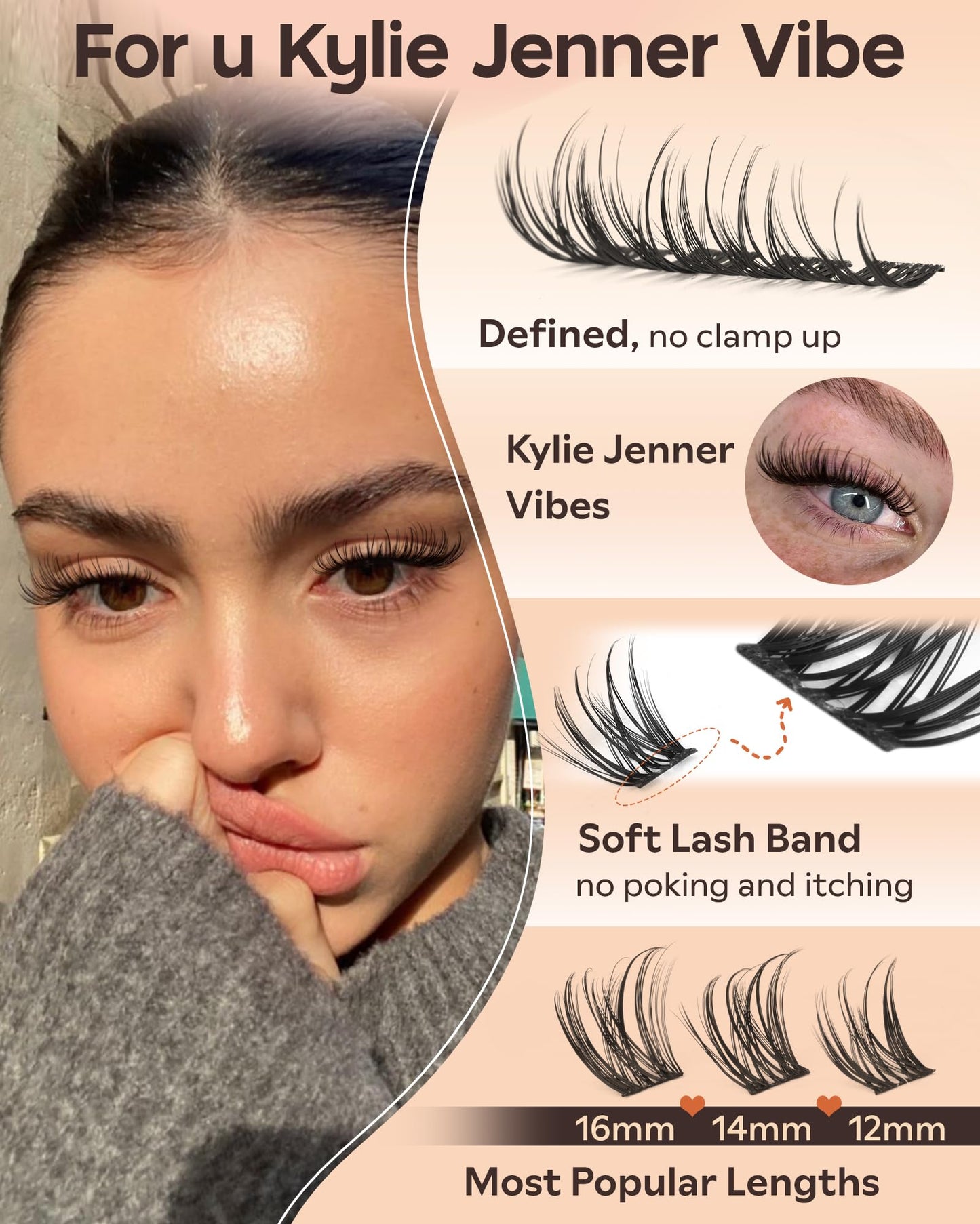 Goddvenus Spider Eye Lash Clusters Wispy Eyelash Clusters, D Curl Cluster Eyelash Extensions Natural Look, 10-16mm False Eyelashes for K Jenner Vibes