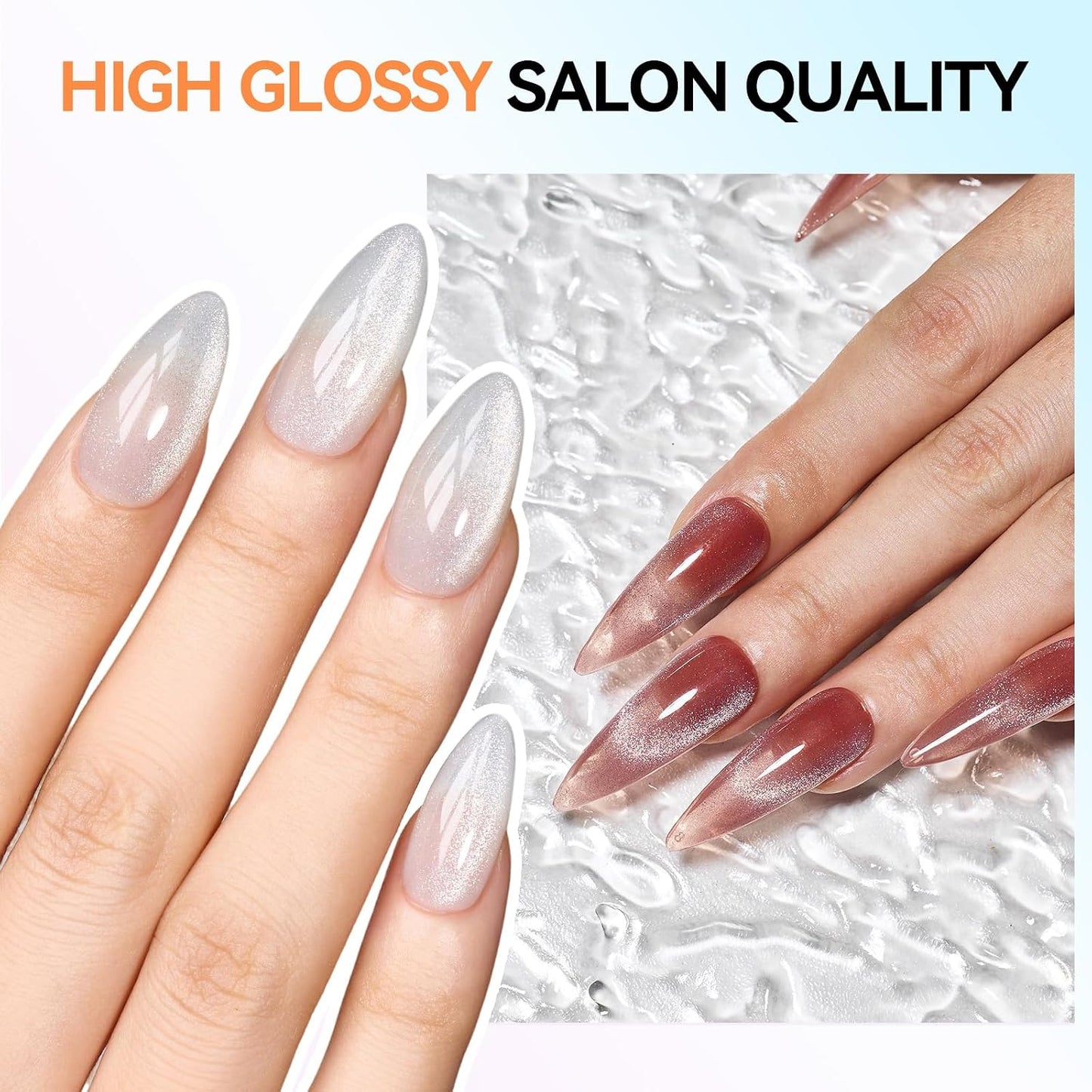 Cat Eye Glitter Gel Top Coat - 2 in 1 No Wipe Clear Finish | 15ml Soak Off UV LED Nail Polish for DIY Home Manicure
