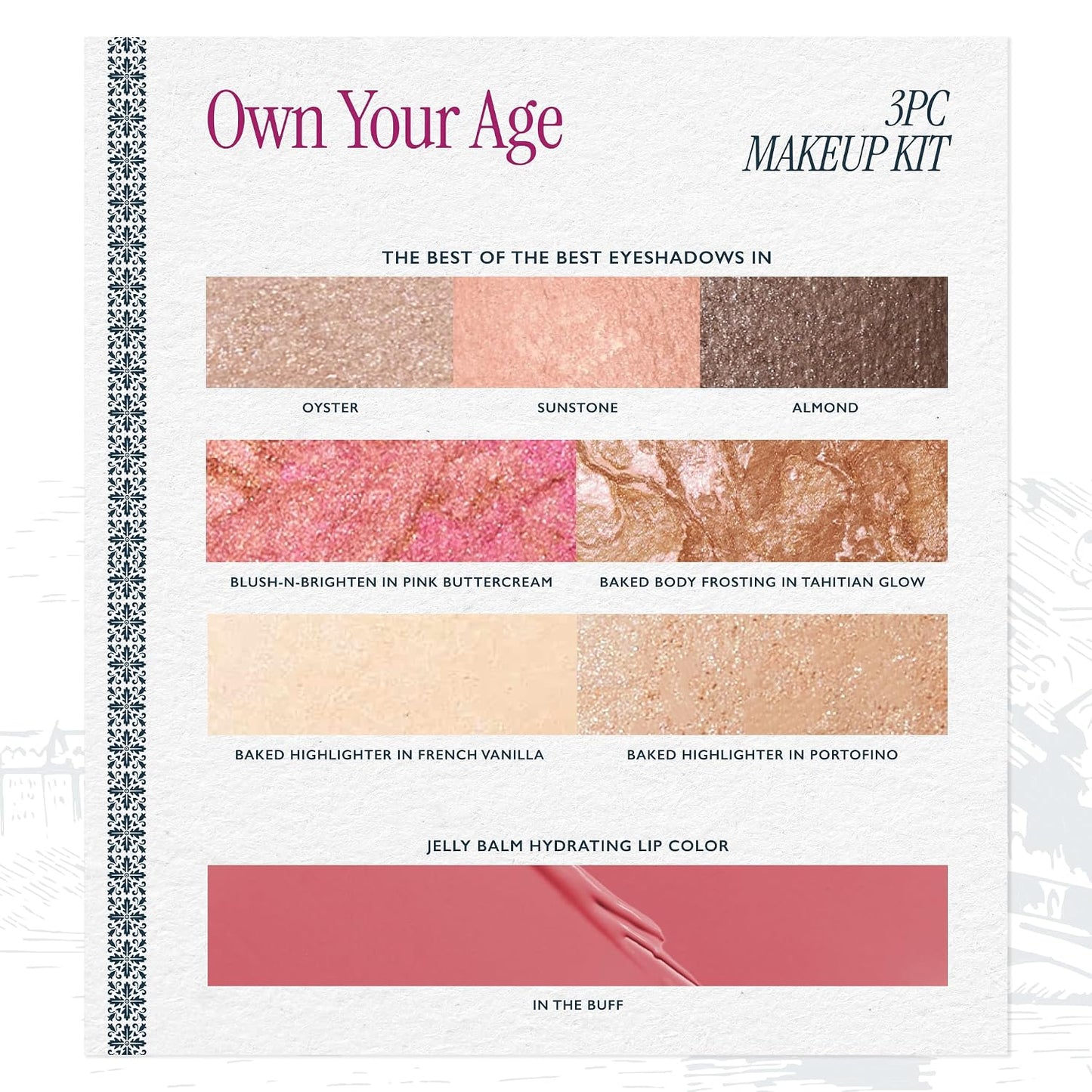 Laura Geller Own Your Age Makeup Collection - All-in-One Face Palette, Hydrating Lip Balm & Travel Kabuki Brush | Gift Set