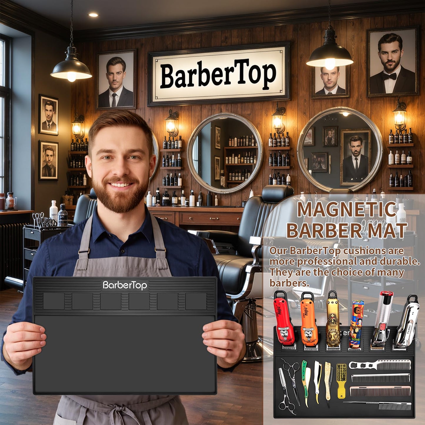 Magnetic Barber Mat with 6 Magnets - 19.3"x12.6" Non-Slip Tool Organizer for Clippers, Station Table Pad | Barber Mats for Grooming, Salon & Home Use