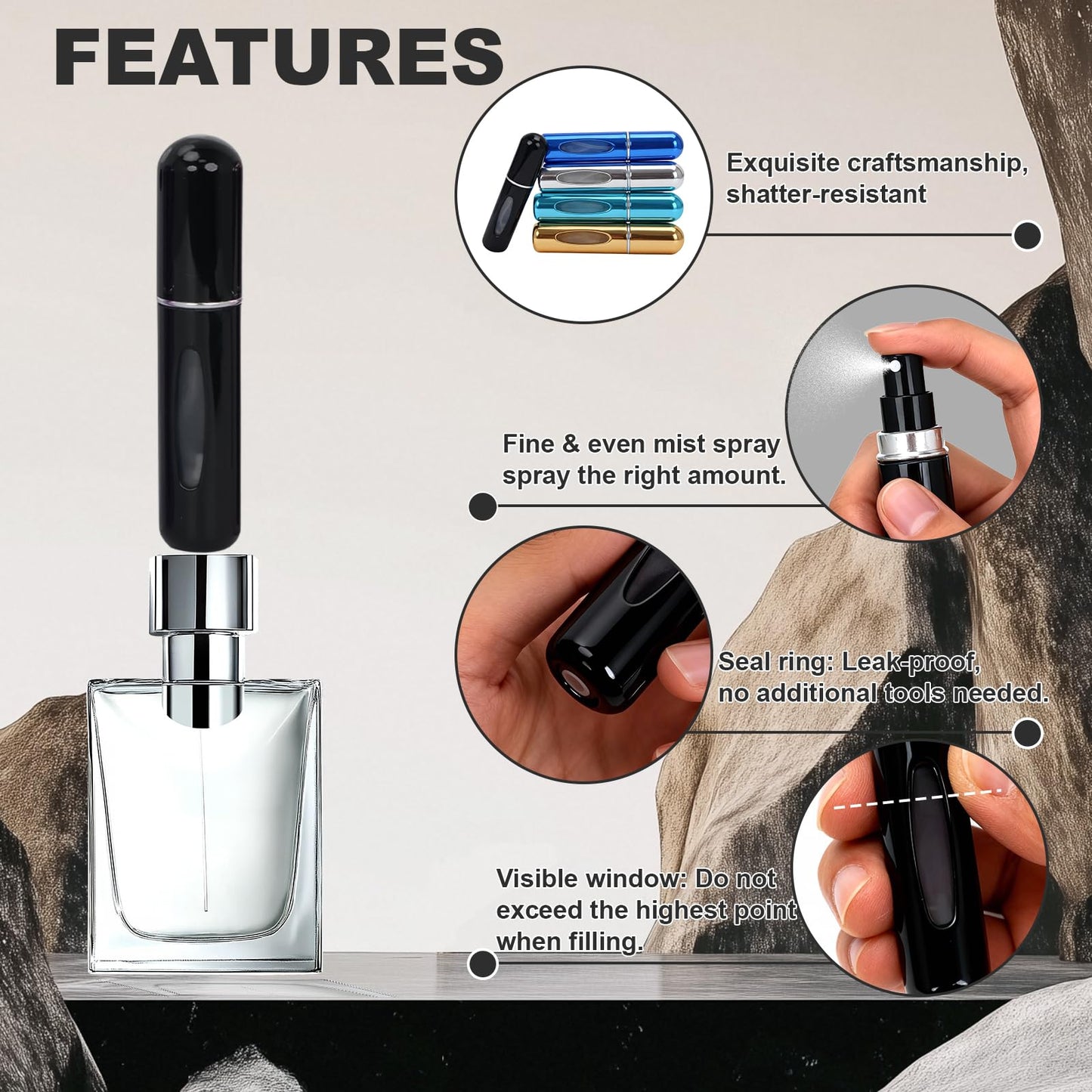 Voyadeau Refillable Perfume Atomizer 5pcs 5ML Travel Cologne Sprayer Portable Perfume Spray Bottle Empty Refillable Travel Perfume Atomizer