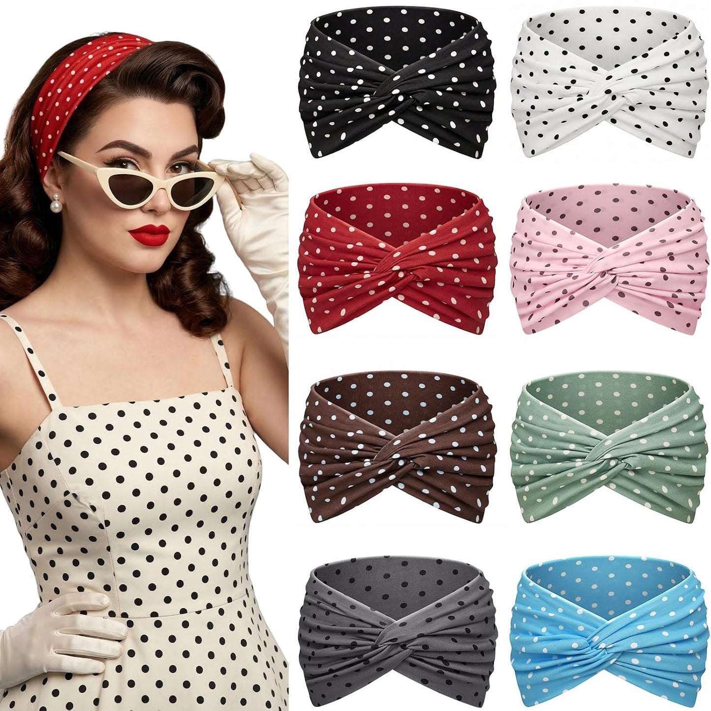 Wide Headbands for Women - 7.08 Inch Thick Boho Turban Hair Wraps | Non-Slip, Moisture-Wicking, 8 Pack Multi Colors