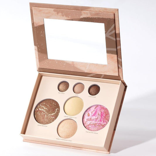 Baked Face & Eye Makeup Palette - Bronzer, Blush, 2 Highlighters & 3 Eyeshadows | Smooth Blendable Powder, Neutral Shades, Travel Compact Gift Set for Women