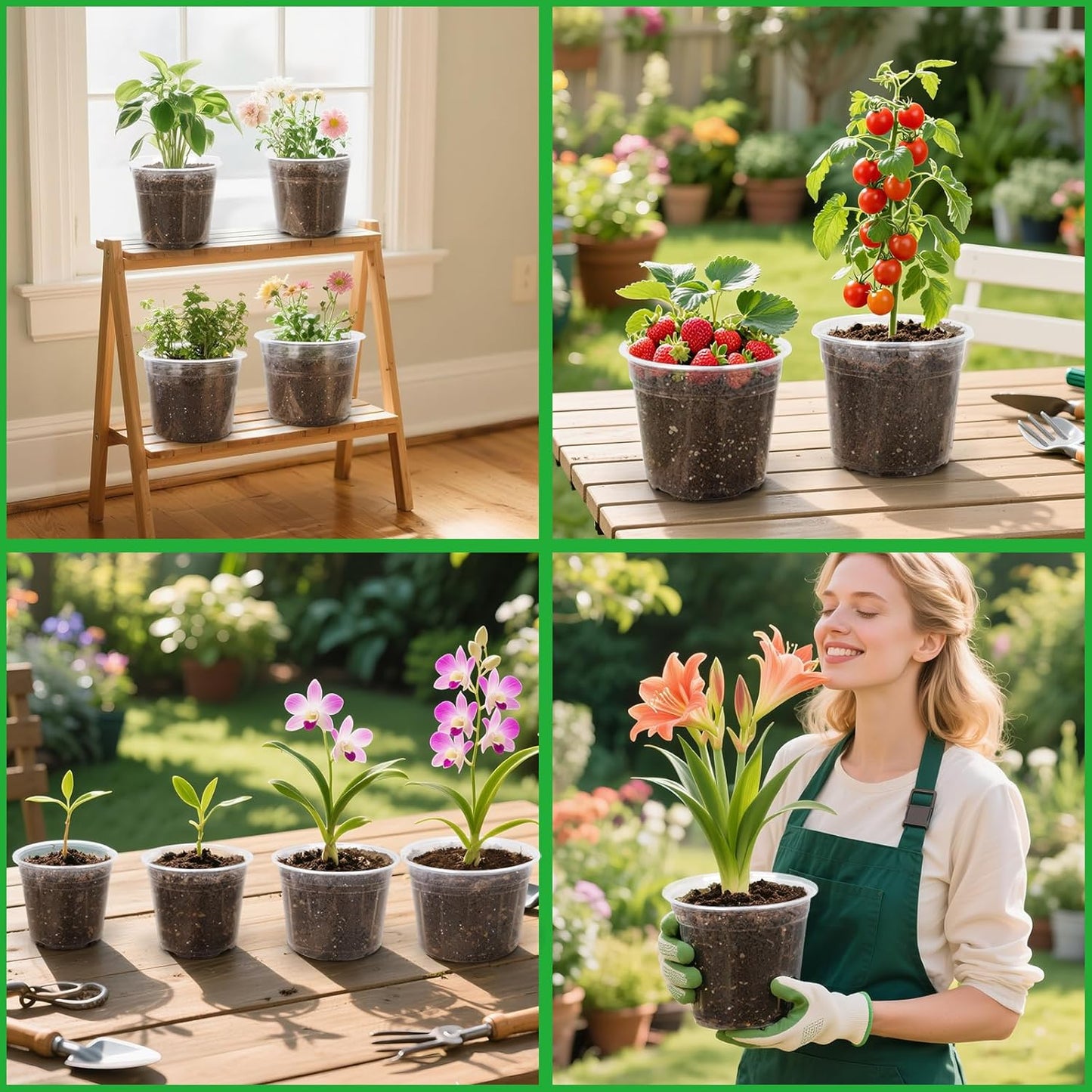 Large Clear Nursery Pots - 10/8/6/5 Inch with Drainage Holes | 16 Pack Plastic Plant Pots for Succulents & Seedlings