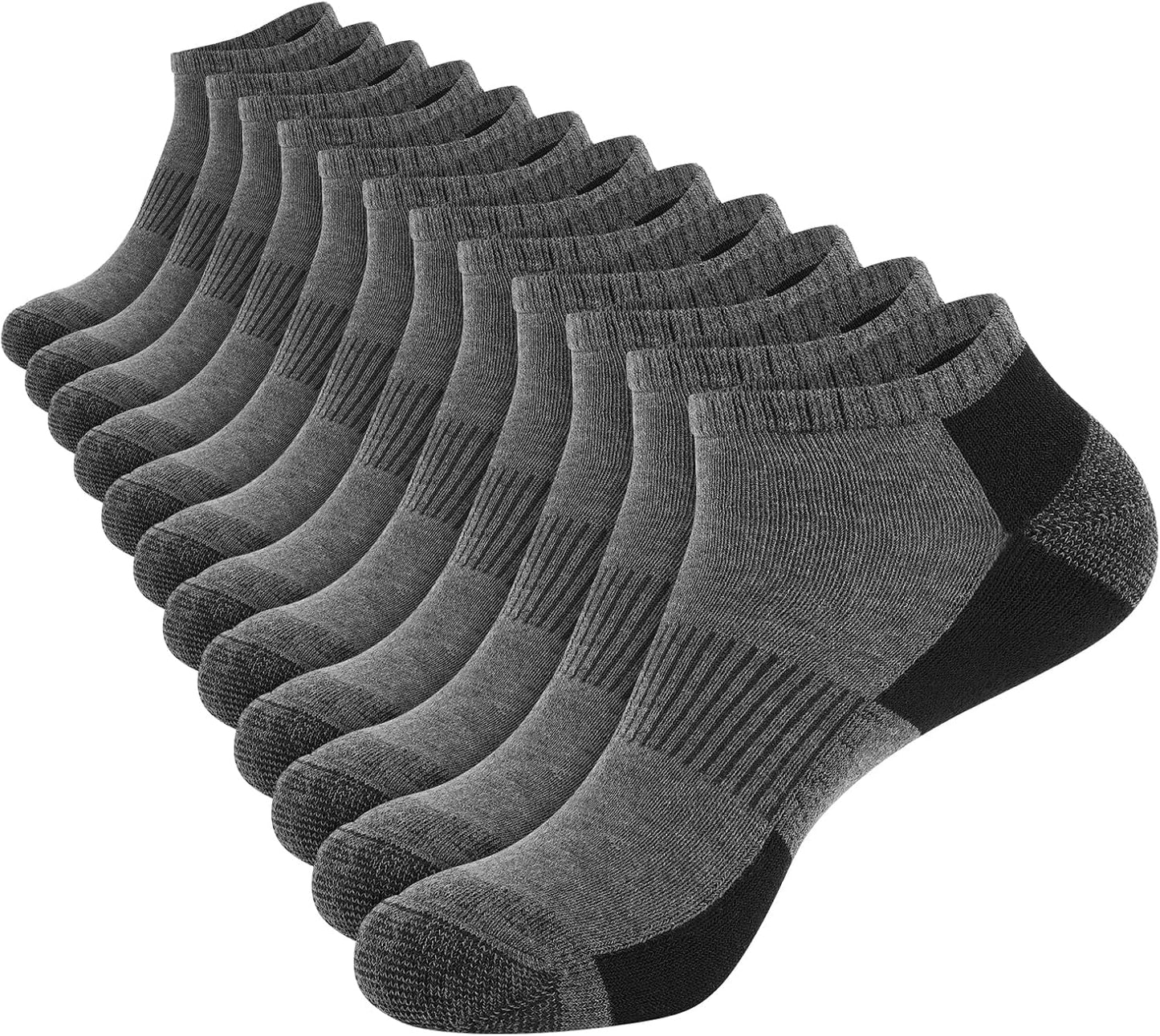 Men's Cushioned Ankle Socks - 12 Pack Low Cut Breathable Casual Socks | Fits Shoe Size 6-11