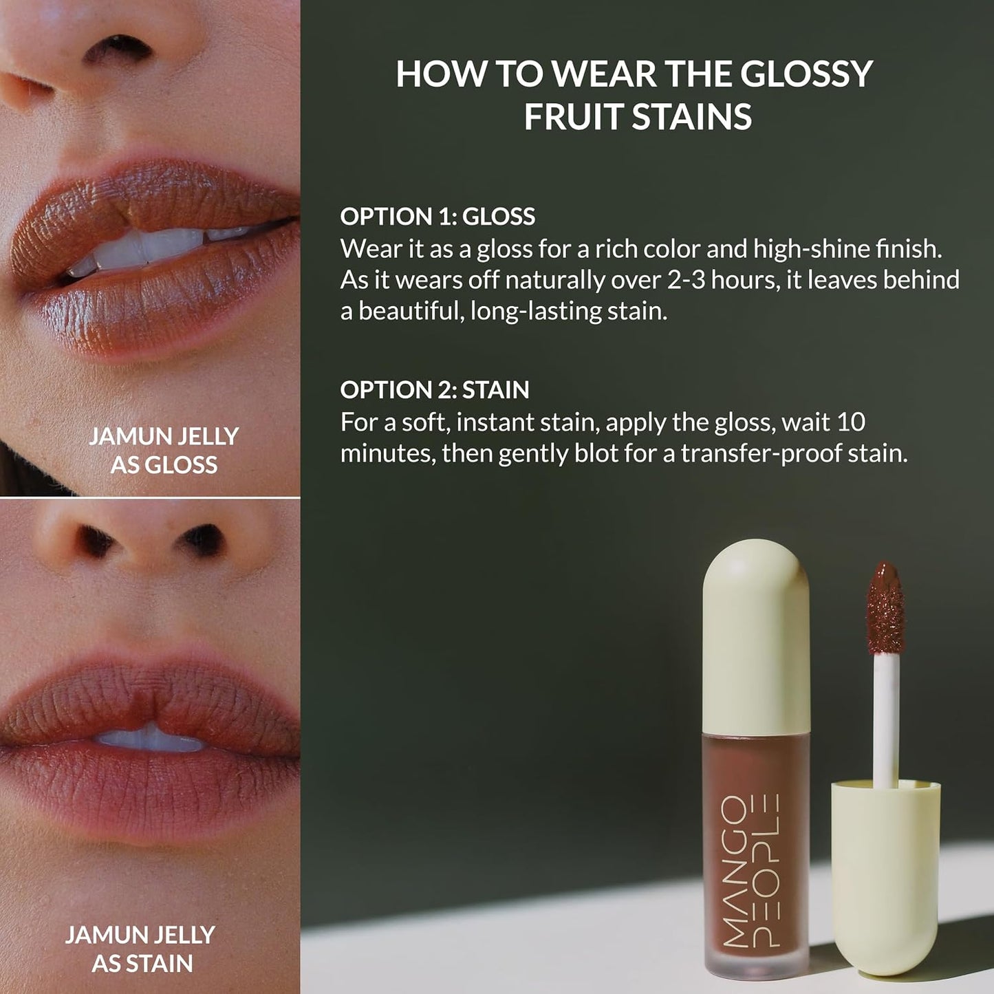 Hydrating Glossy Fruit Lip Stain - 2-in-1 Tint & Oil Stain | Lightweight Makeup for Smooth, Nourished Lips - Jamun Jelly