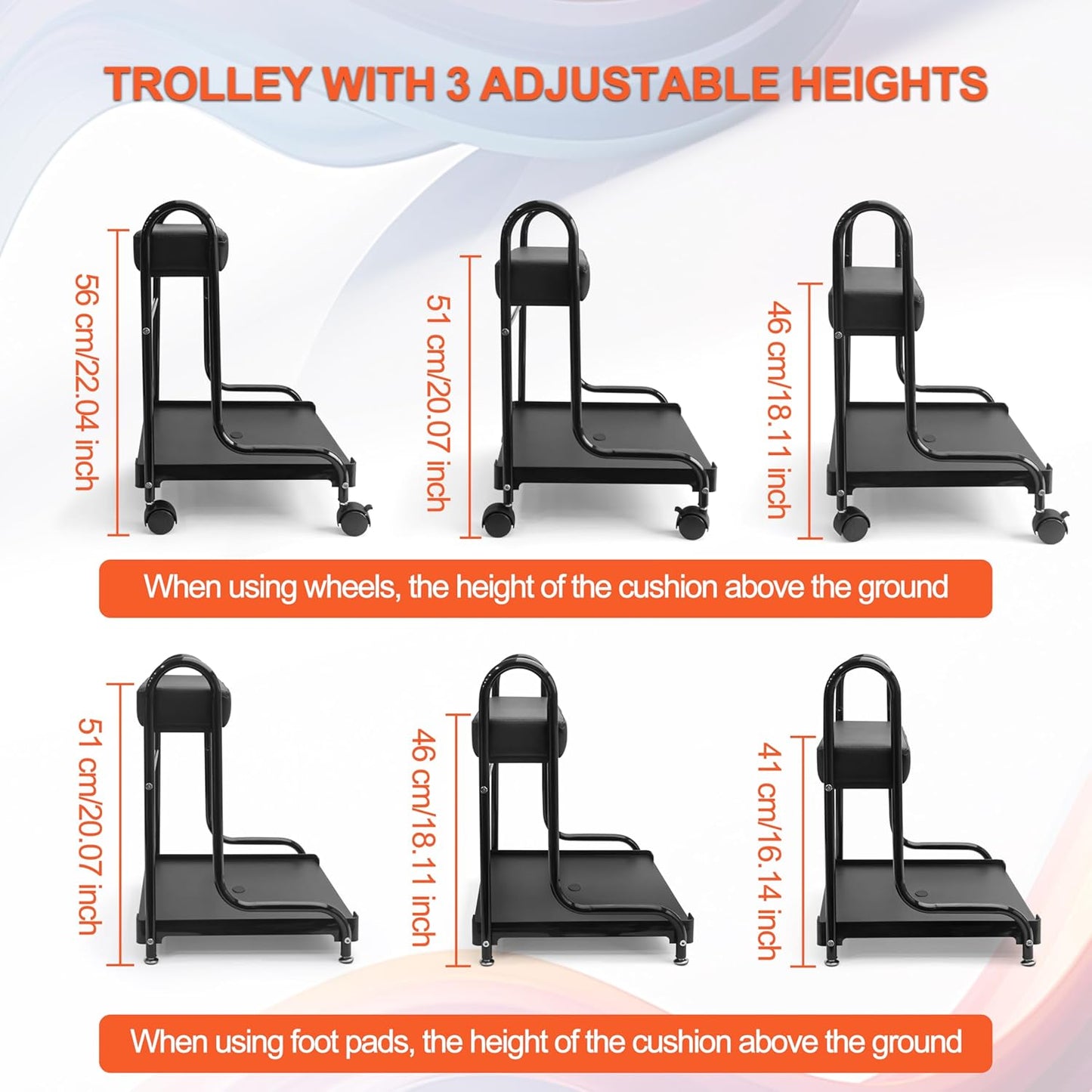 Portable Nail Foot Bath Spa Trolley Cart - Adjustable Height PU Cushion | Black Esthetician Furniture
