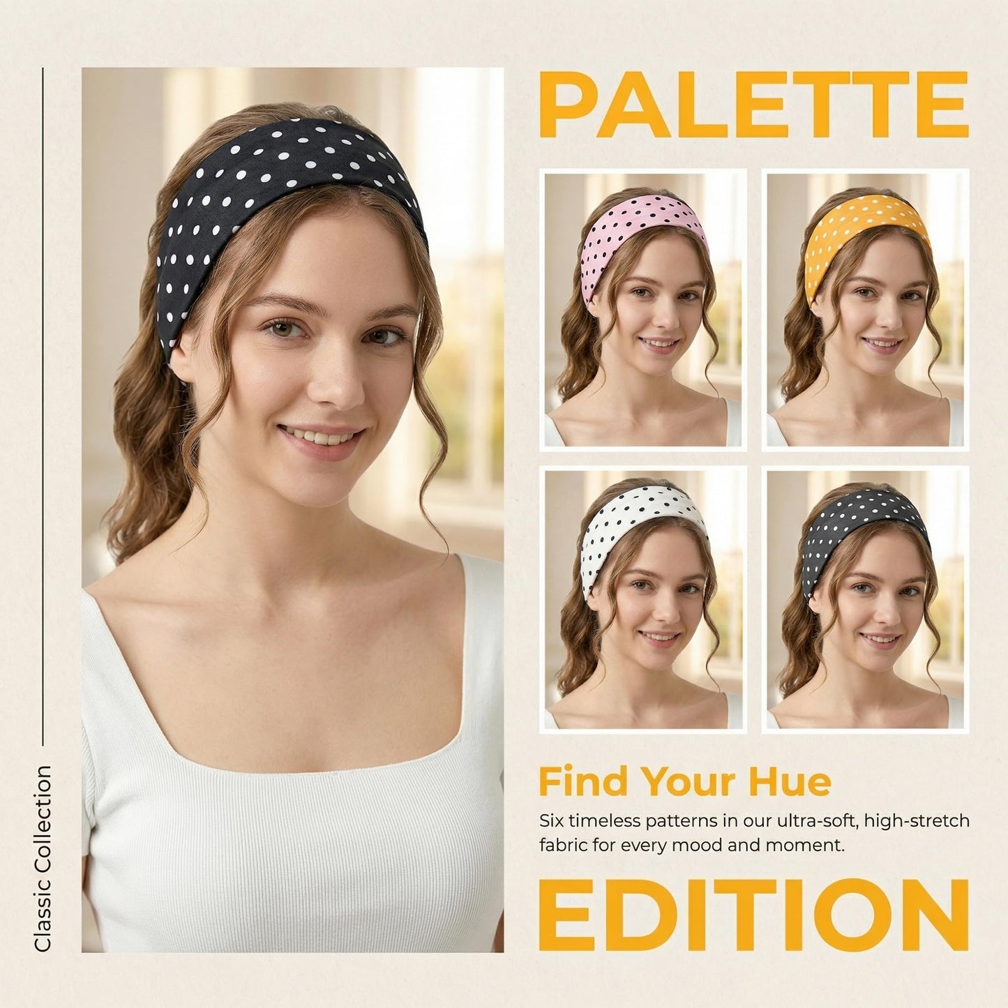 Waliah 6 Pcs Polka Dot Headband Cute Headbands for Women Soft Head Bands for Women's Hair Non Slip Headbands
