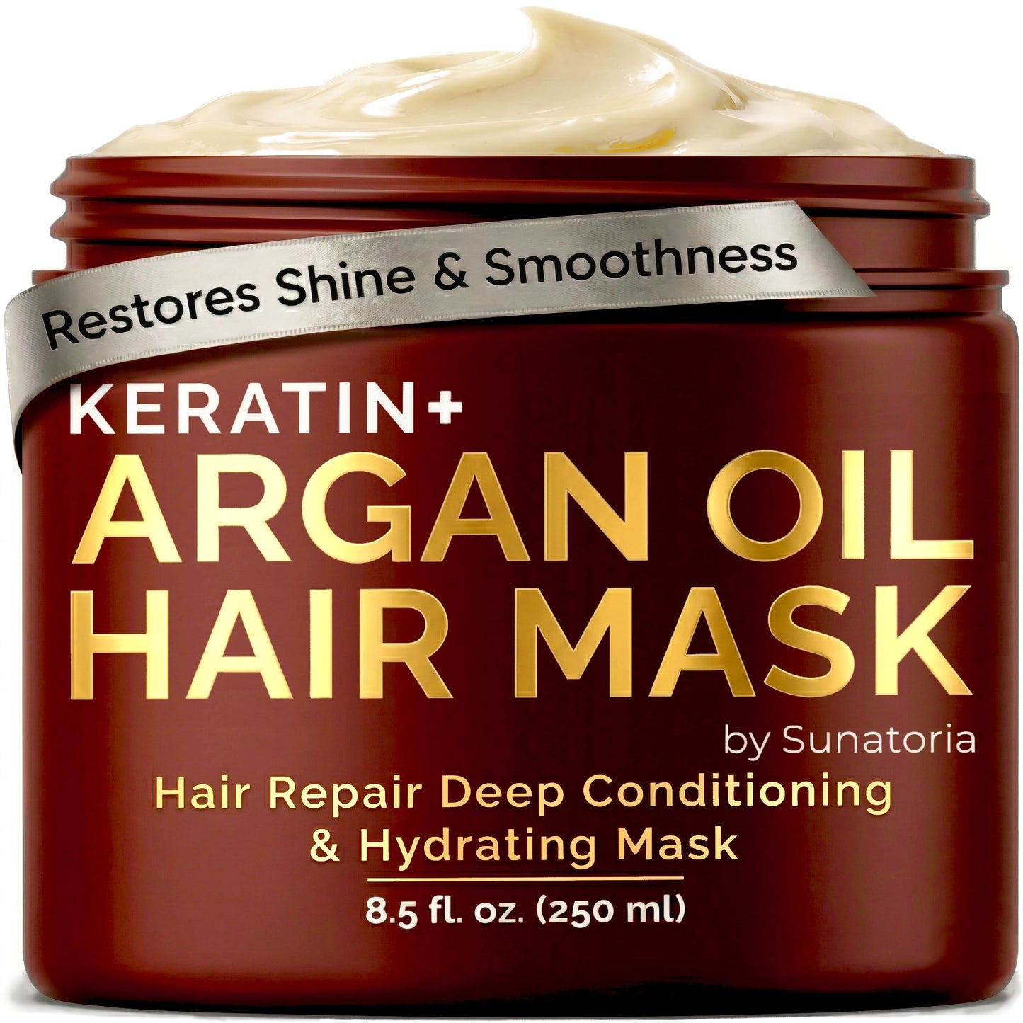 SUNATORIA Argan Oil Hair Mask with Keratin for Dry, Dull, Frizzy Hair - Deep Conditioning Mask for Softness, Smoothness & Shine, 8.5 Fl Oz
