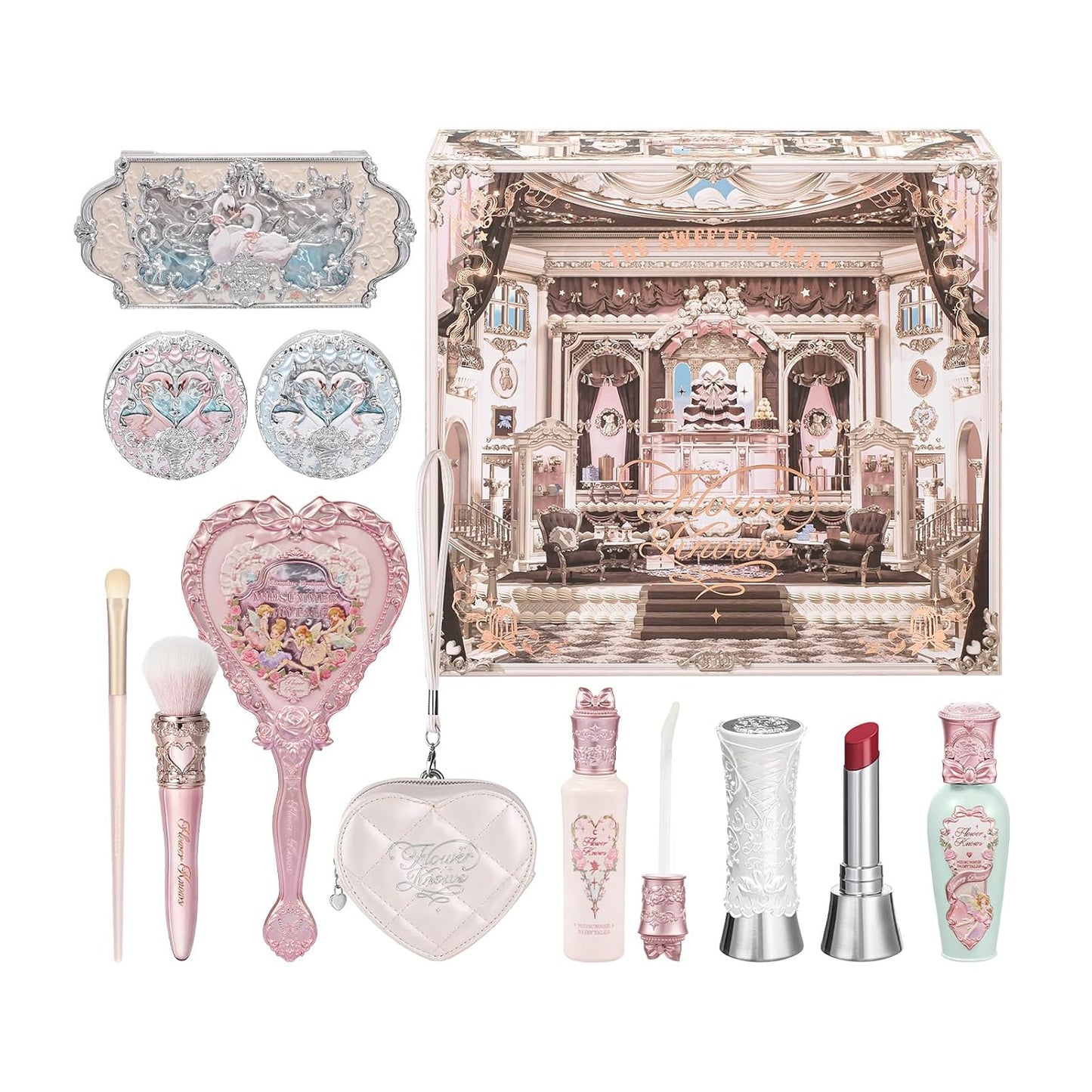 Swan Serenade 11-Piece Makeup Gift Box Set - Palette, Blush, Highlighter, Lip Gloss & More | Perfect for Anniversary & Valentine's Day