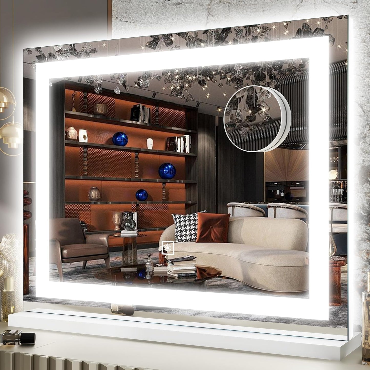 FENNIO LED Vanity Mirror with Lights - 23" x 18" Hollywood Makeup Mirror | 3 Color Modes & Adjustable Brightness, Gold Finish