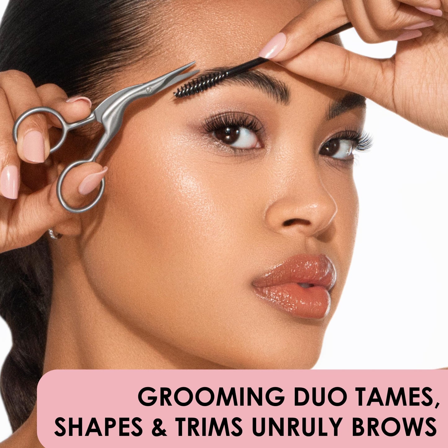 JAPONESQUE Brow Scissors and Spoolie, Stainless Steel Scissors for Brow Grooming and Trimming, Brush Tool for Brow Shaping