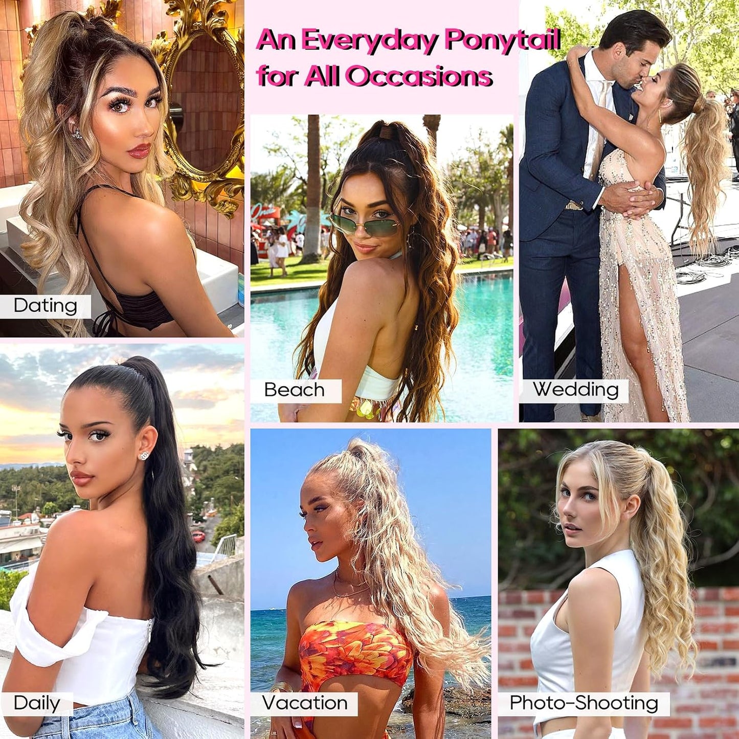 Ponytail Extension - 24" Claw Clip In Long Curly Wavy Hairpiece | Medium Blonde with Highlights