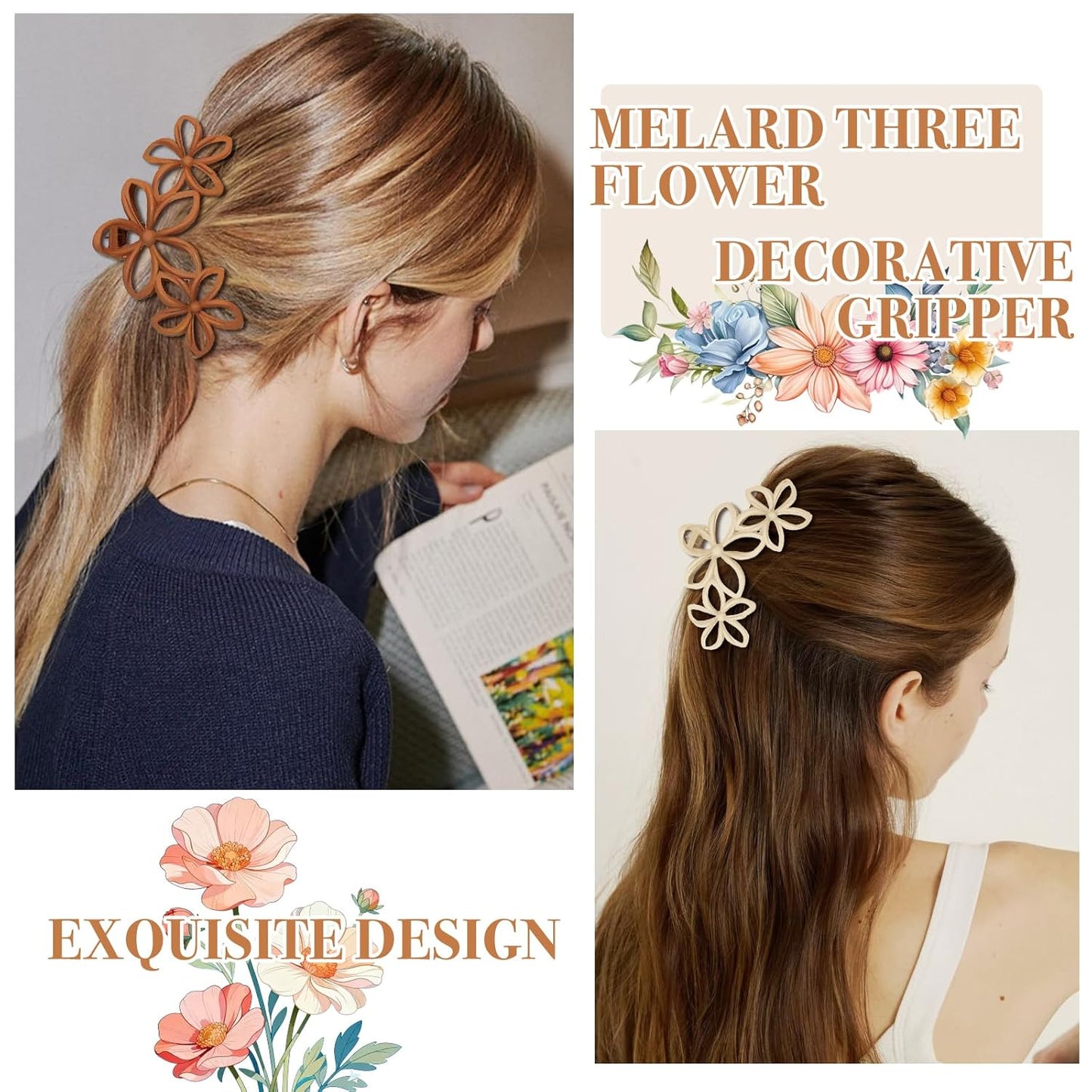 Large Matte Claw Hair Clips for Women - 4Pcs Hawaiian Plumeria Flower Design | Non-Slip Strong Hold Beach Accessories