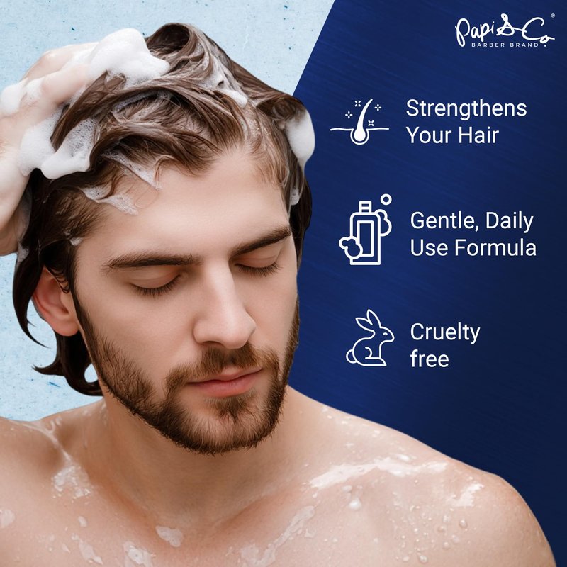 Papi & Co. - Tea Tree Shampoo for Men - Natural Peppermint Thickening Shampoo - Anti Itch Scalp & Dandruff Treatment with Seaweeds & Squalene - Daily Use Clarifying Formula for Thinning Hair - 250 mL