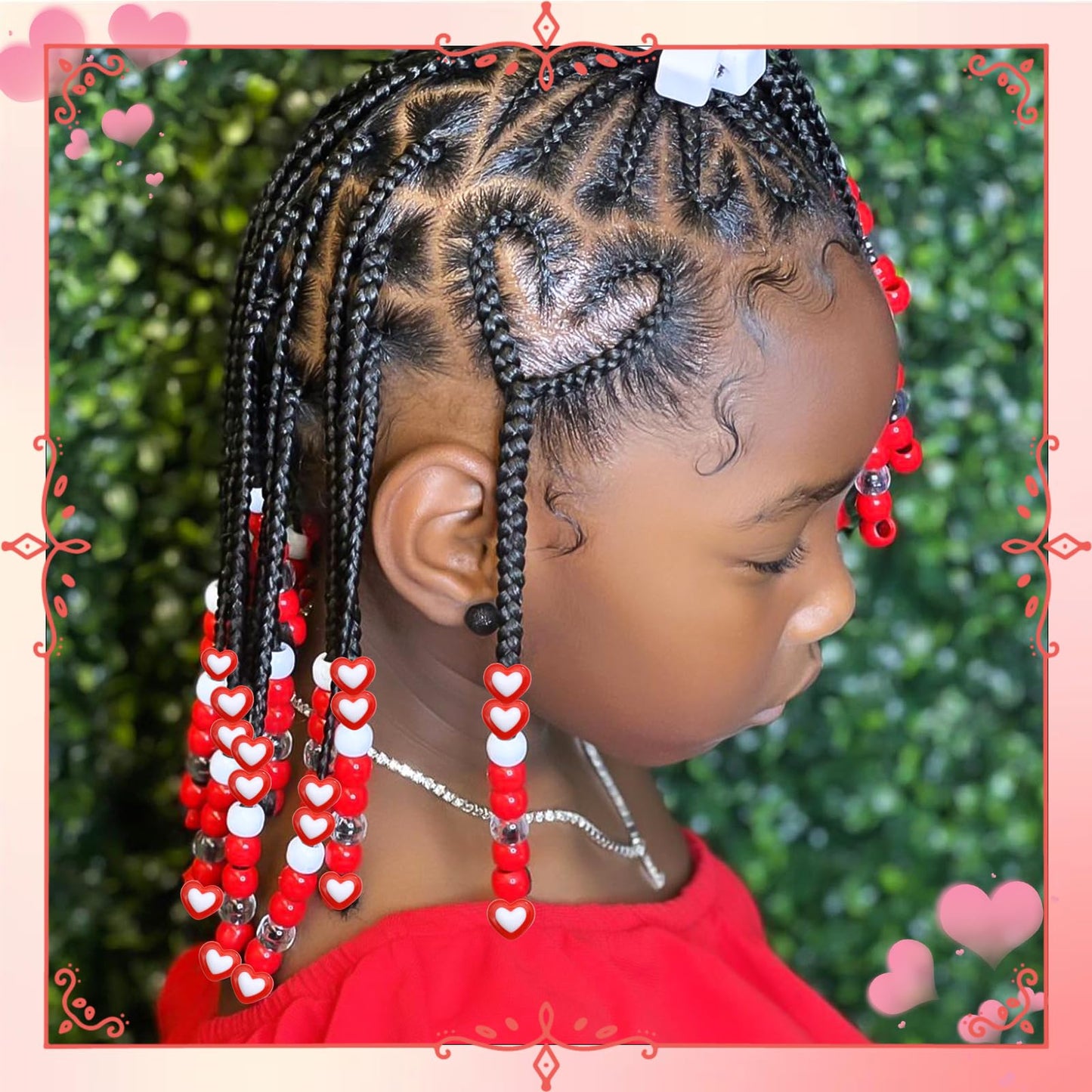 NAISKA 60PCS Valentine's Day Heart Hair Beads for Braids Red Pony Bead Loc Dreadlock Beads Kids Girls Acrylic Loc Jewelry Valentine's Day Hair Accessories