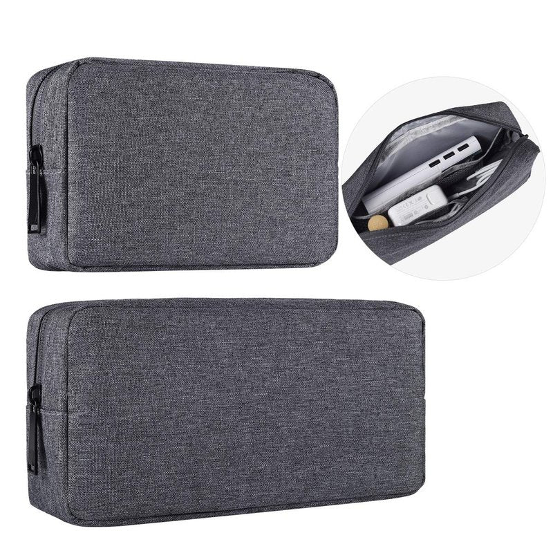 Universal Electronics Accessories Carrying Case, 2PCS Big + Small Portable Storage Pouch, Cosmetic Bag, Cable Organizer Compatible Hard Drive, Mouse, Power Bank, Adapter, Cellphone, Space Gray