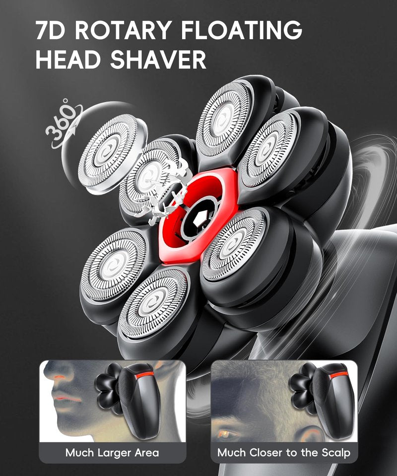 MALEGEBAZ Head shavers for Bald Men 5-in-1 Men's Grooming Kit, 7D Rotary Electric Head Shaver, IPX8 Waterproof Wet/Dry High-Gloss Black