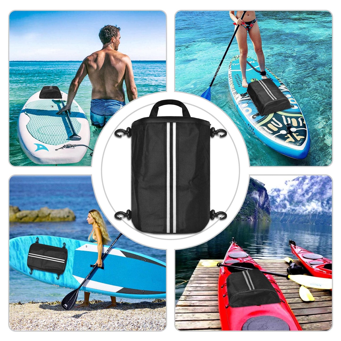 BOHEMIABY Waterproof Deck Bag for Paddle Boards & Kayaks - Paddleboard Storage Dry Bag with Turning Hook | Oxford Material & Insulated Cooler Compartment for SUP, Surfboard, and Boating Accessories