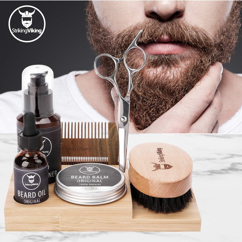 Striking Viking Bamboo Beard Caddy for Men - 7.3 in x 4.5 in x 1 in - Portable Grooming Caddy Organizer for Beard Balm & Oil Products