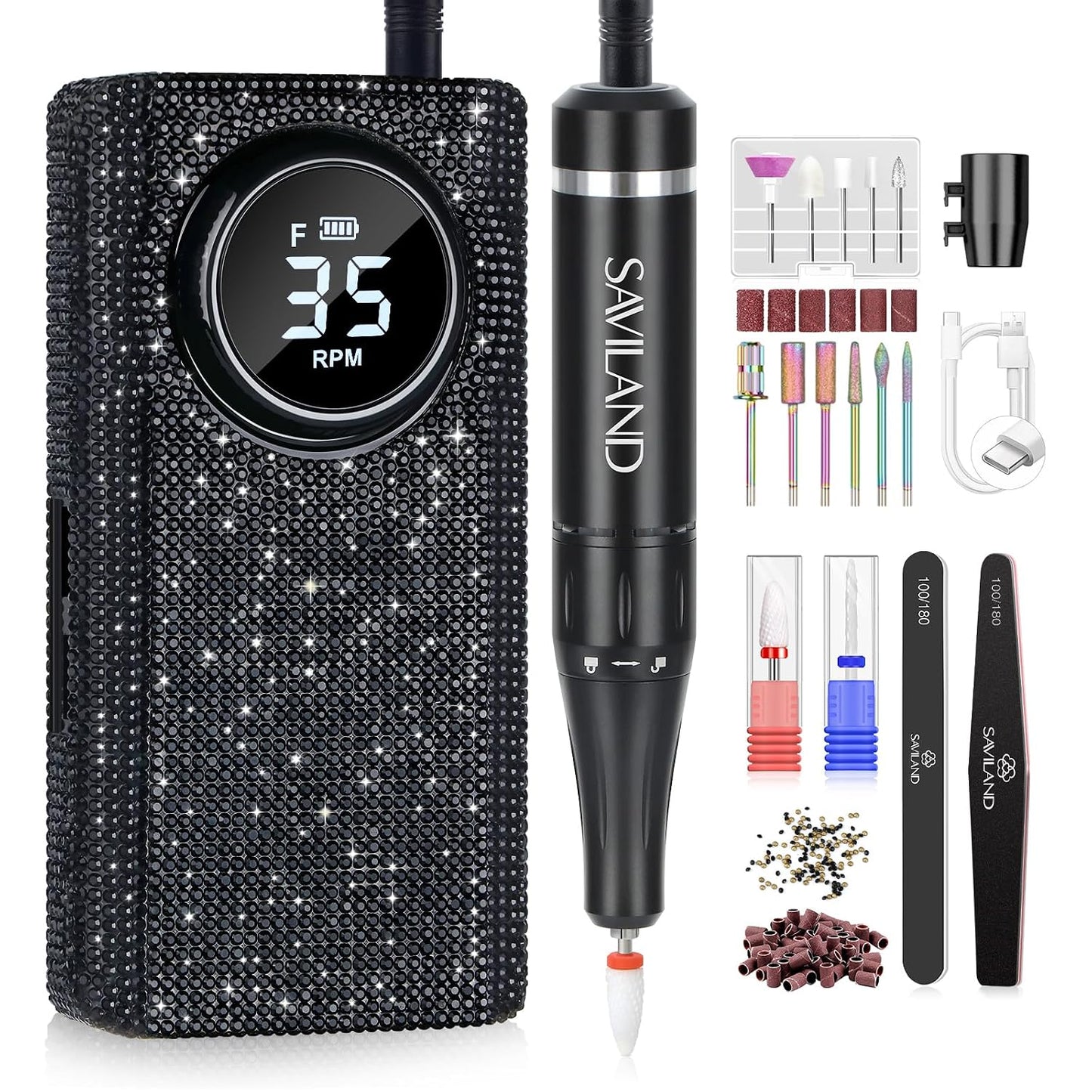 SAVILAND Professional Nail Drill - 40000RPM Rechargeable Electric Filer with 6000mAh Battery | Pink Acrylic Nail Kit for Home Salon