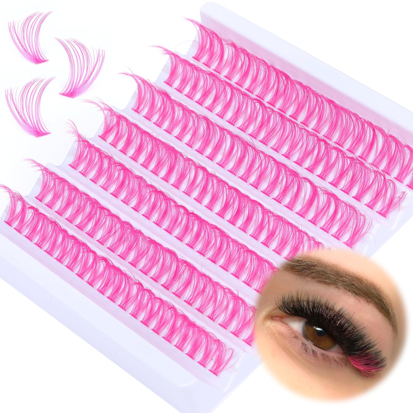 Colored Lash Clusters D Curly Eyelash Extension Pink Individual Lashes 40D 140pcs Colored Cluster Lashes 16mm Pink Eyelash Clusters DIY Lash Extension at Home by Yawamica