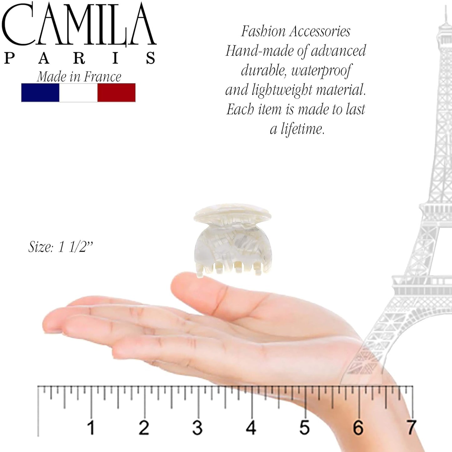 French Hair Clip - Camila Paris CP3158 Handmade White Claw Clip for Women | Durable, Strong Hold, Small Size