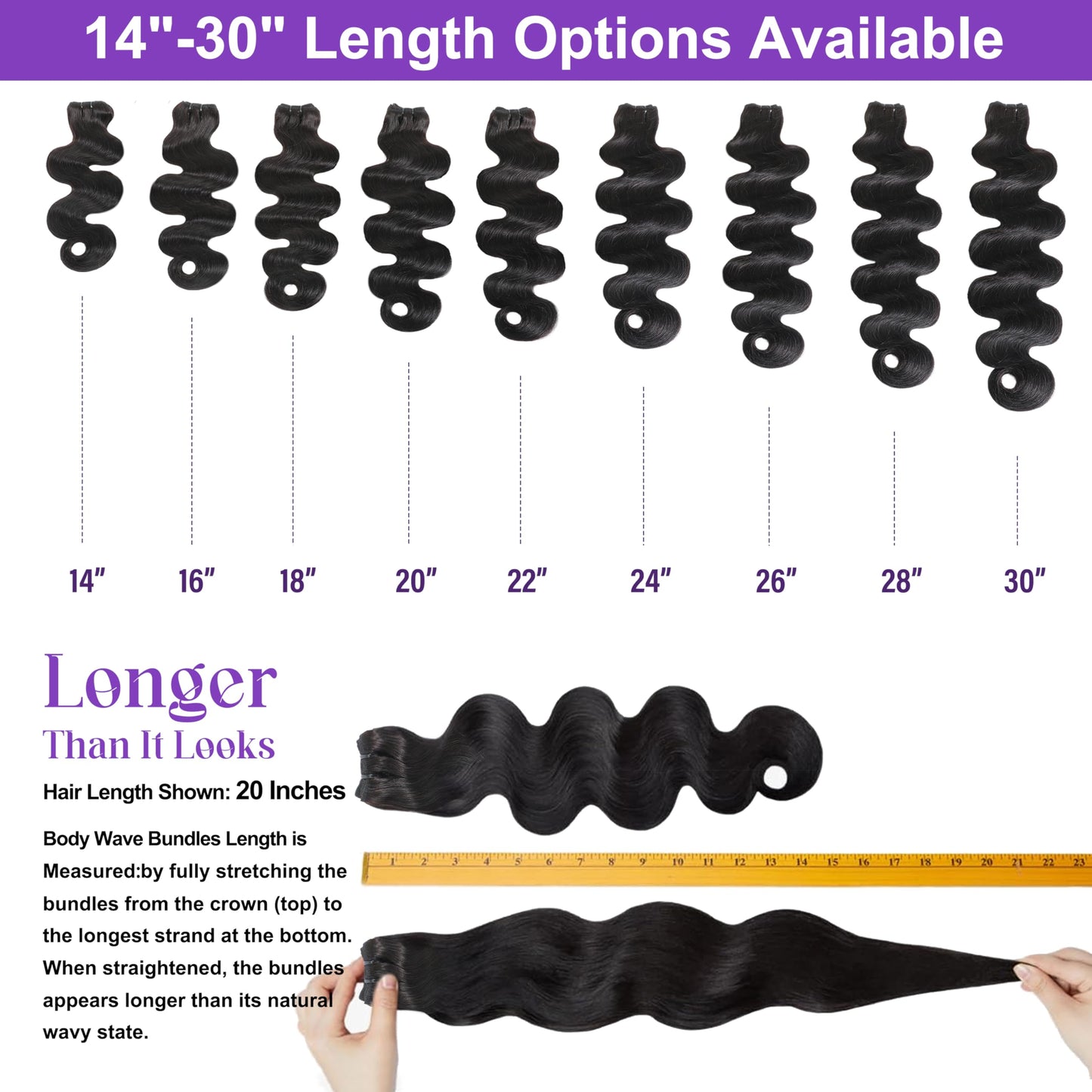 16A Body Wave Bundles Human Hair, 20 22 24 Inch 3Pcs Raw Bundles Human Hair Extensions, Direction Cuticles, Unprocessed Virgin Real Human Hair, Retains Silky Soft and Thick 3X Longer Lifespan,Reusable