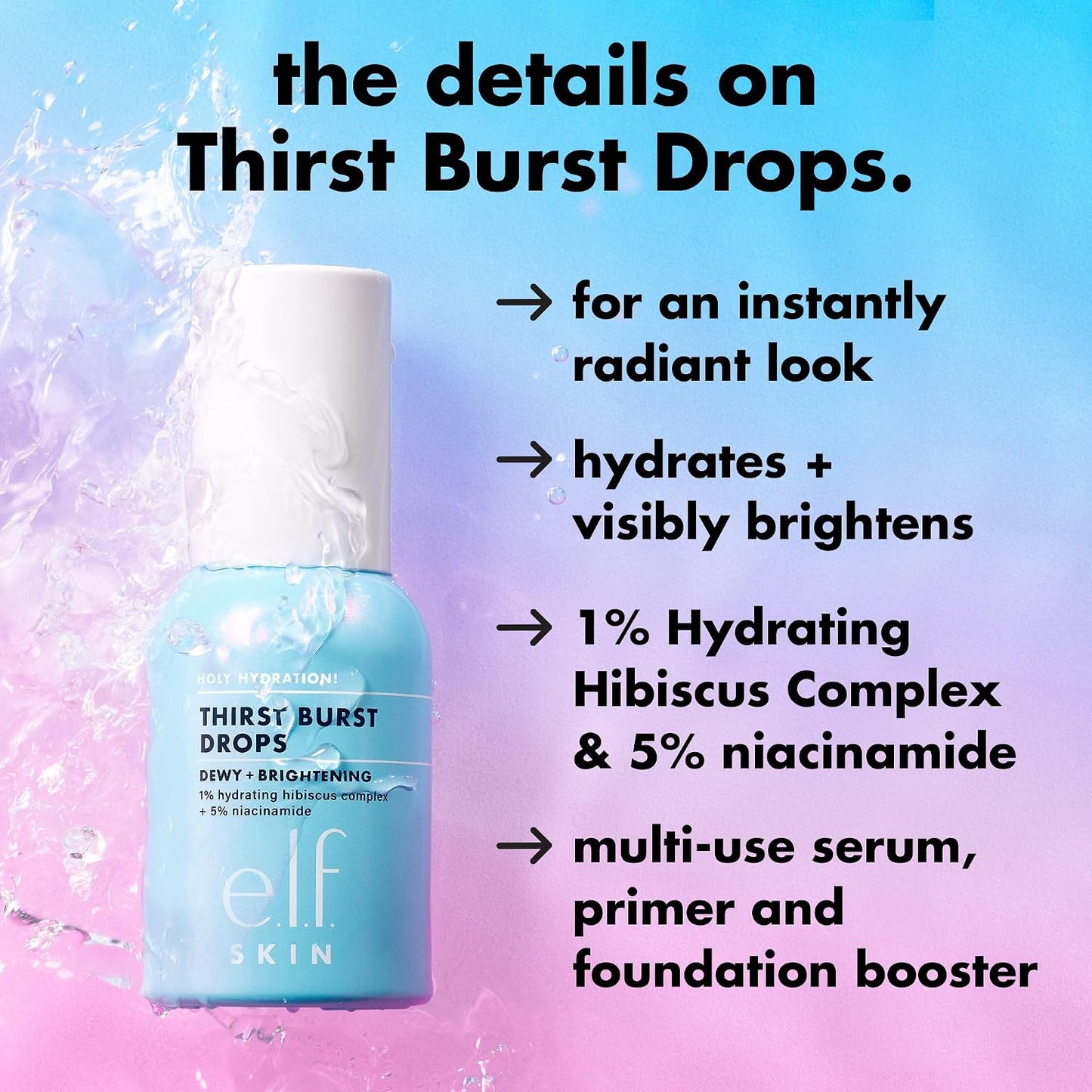 e.l.f. SKIN Hydration Serum - Instant Radiant Complexion with Hyaluronic Acid | Vegan & Cruelty-Free Mini Drops