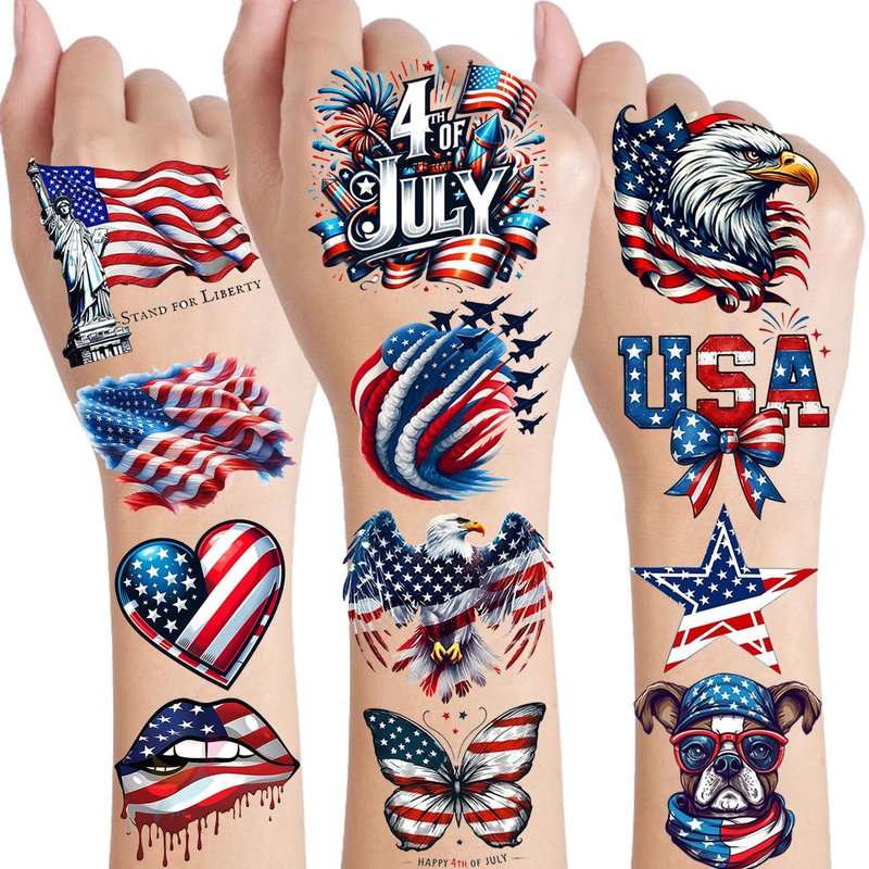 Patriotic Temporary Tattoos - 49 Sheets of 4th of July Designs | Red, White & Blue USA Flag Party Favors